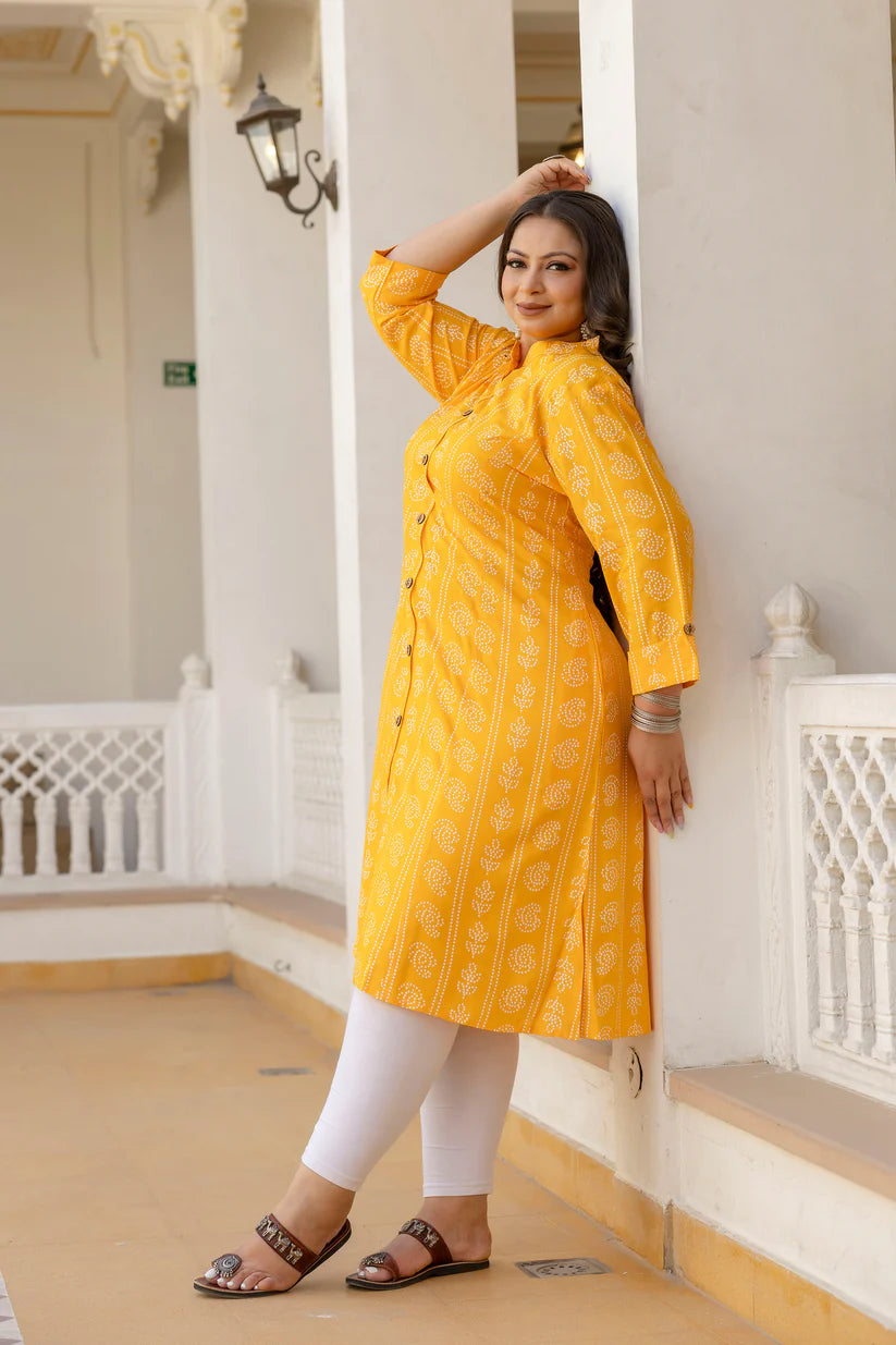 Plus Size Yellow Princess Cut A-Line Kurti for Women | Flowy Ethnic Tunic Top | Casual & Party Wear | Perfect for Festivals, Weddings & Daily Outfits