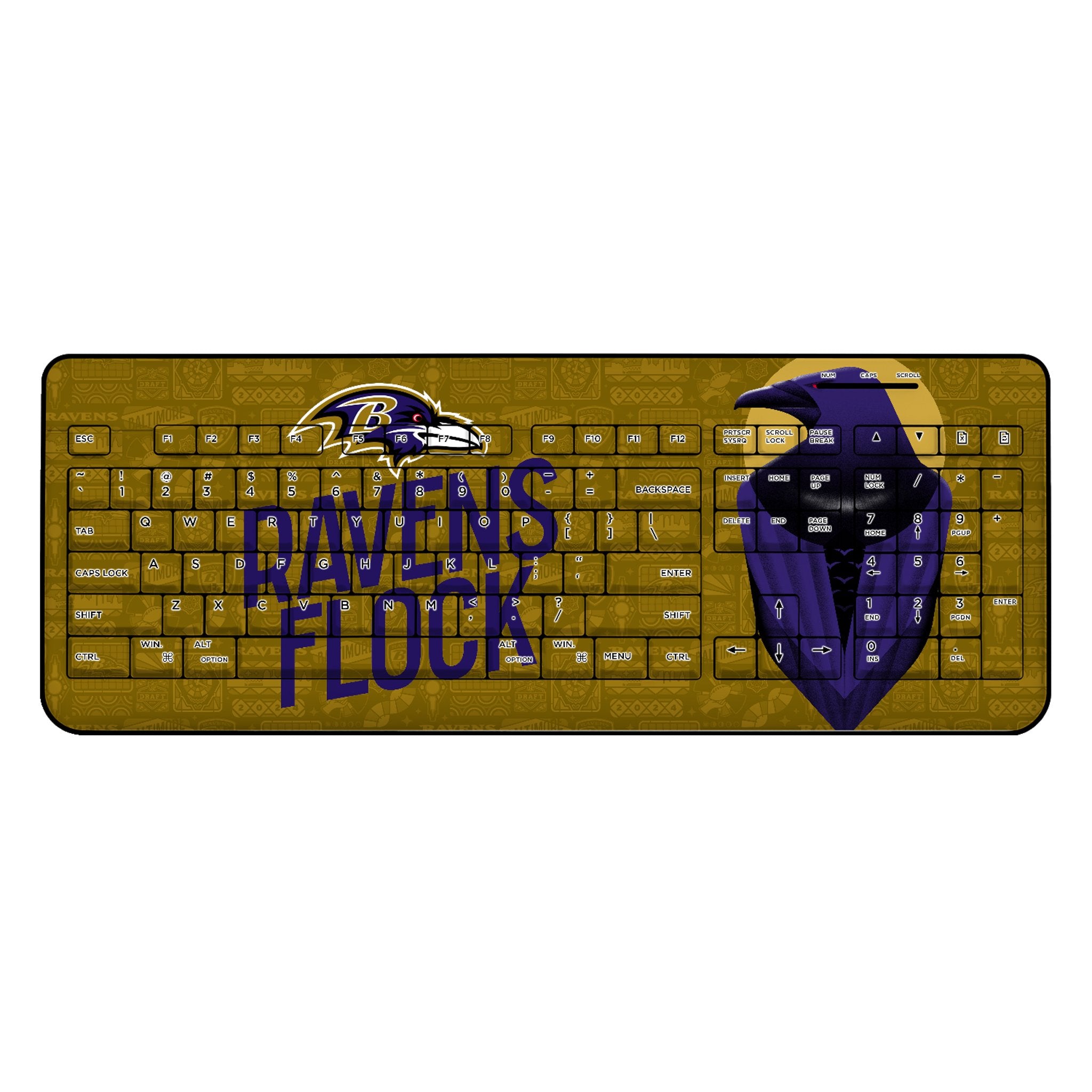 Baltimore Ravens 2024 Limited Edition Wireless USB Gaming Keyboard - NFL Team Design for PC, Mac, Laptop - Perfect for Football Fans & Gamers