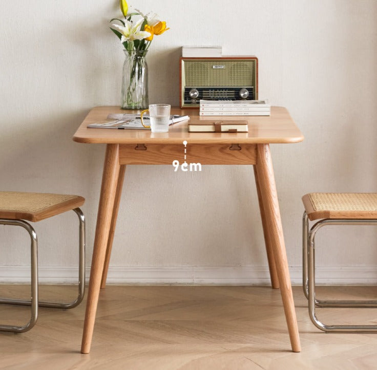 Solid Oak Wood Extendable Folding Dining Table - Space Saving Expandable Table for Small Spaces, Kitchen, Dining Room & Apartment Living