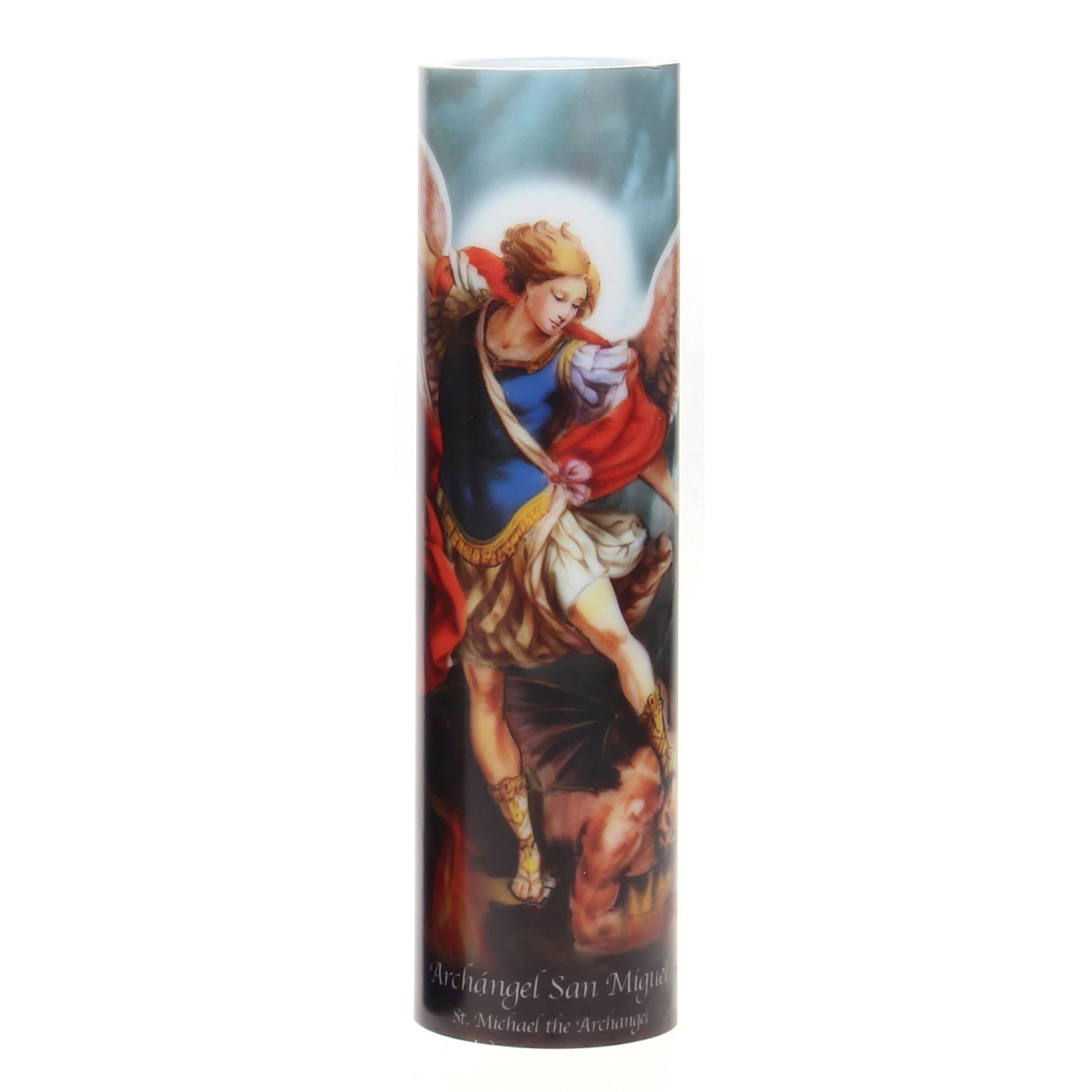 Stonebriar St. Michael Flameless LED Prayer Candle with Auto Timer - Safe Devotional Lighting for Home Altar, Church, Meditation & Nightlight