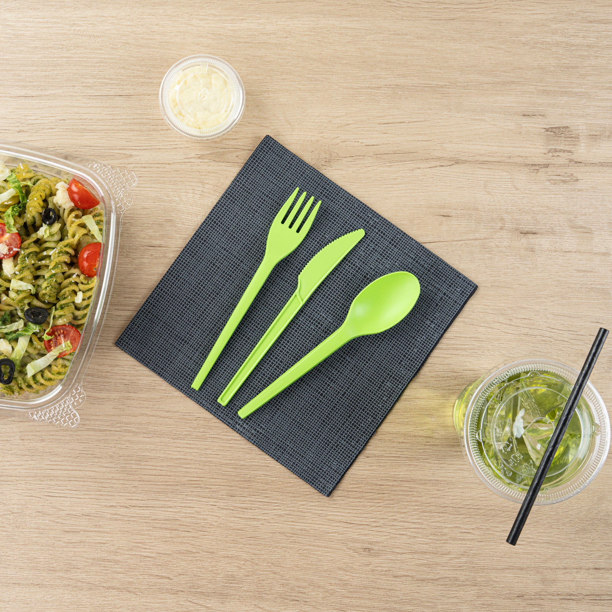 Eco-Friendly Green CPLA Plastic Cutlery Set - 290-Piece Heat Resistant, Compostable Utensils (6.5