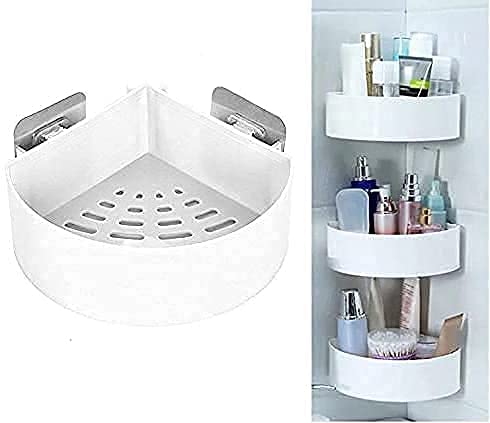 Triangle Corner Storage Organizer - Adhesive Shower Caddy Wall Mount Shelf for Bathroom & Kitchen - No Drilling Required - Space Saving Bathroom Shelves & Shower Organizer (1Pcs, White) - Perfect for Small Bathrooms, Showers & Kitchen Corners