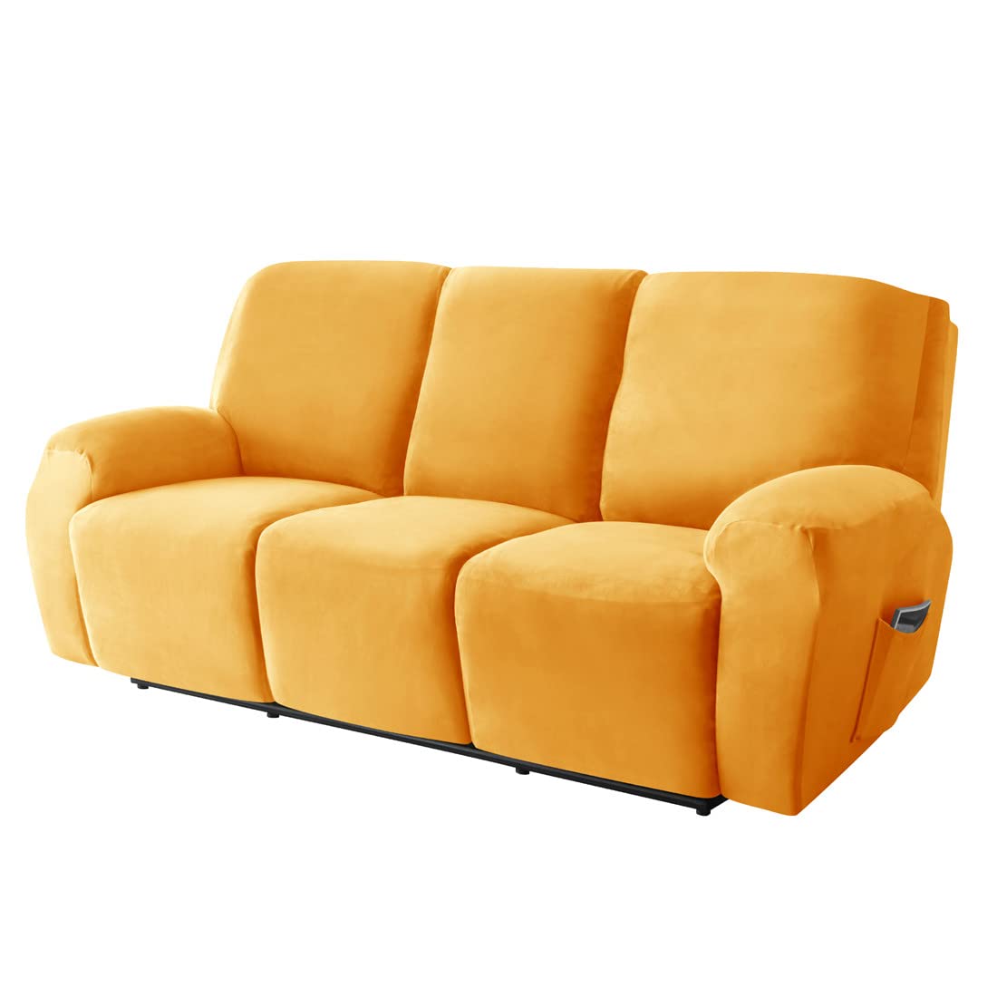 Velvet Recliner Sofa Slipcover - 8 Piece Stretch Furniture Protector for 3 Cushion Reclining Couch with Side Pockets | Machine Washable | Perfect for Living Room, Home Theater & Family Room Comfort