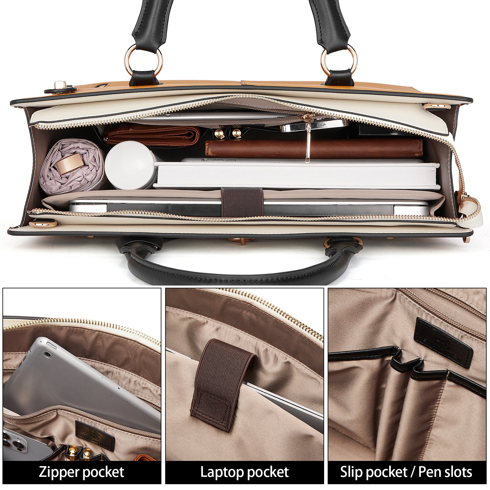 Vintage Style Leather Briefcase for Men & Women - Classic Genuine Leather Messenger Bag - Perfect for Office, Business Travel & College (Machk)