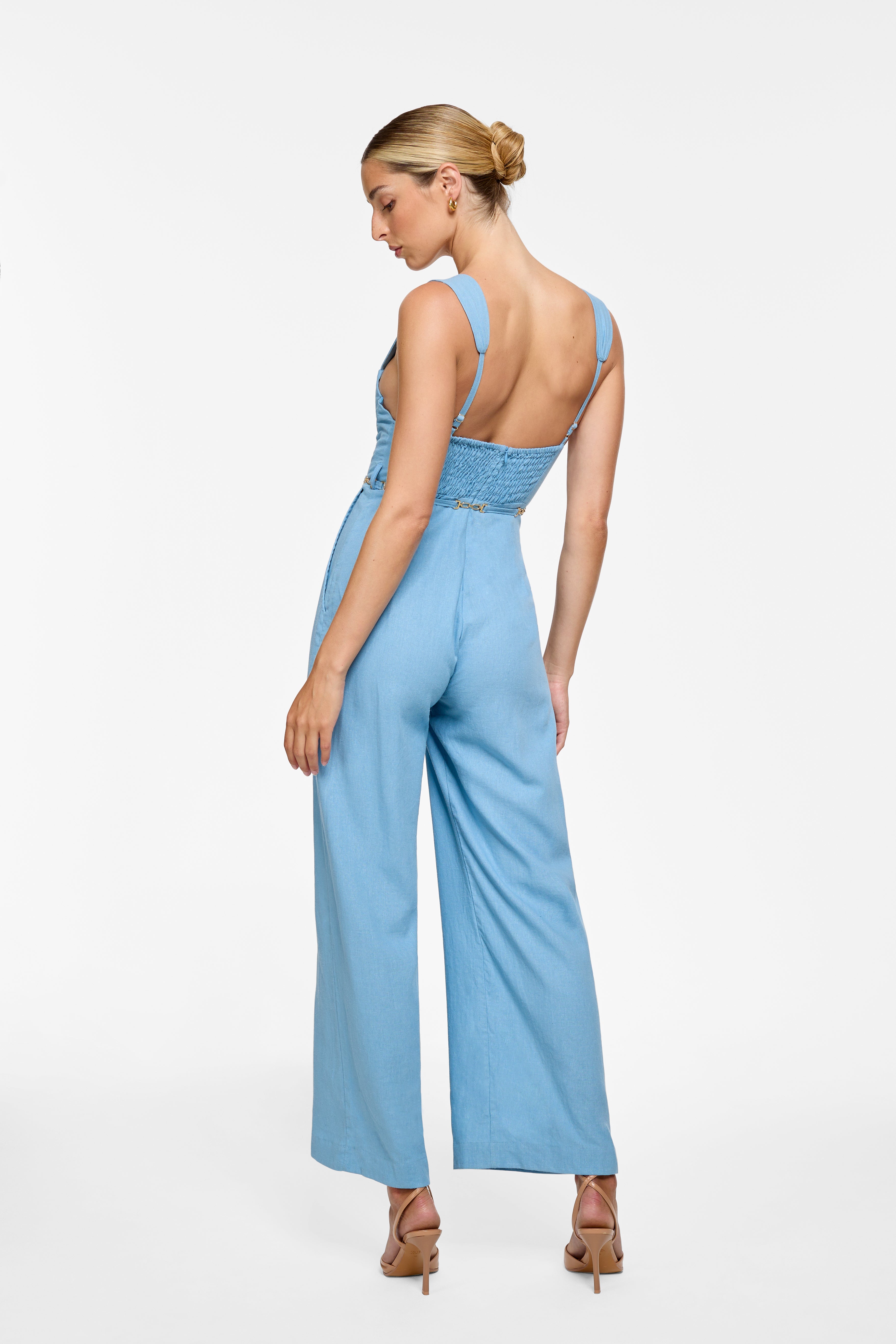 Women's Denim Linen Jumpsuit - Casual Summer Romper with Pockets | Perfect for Beach Vacations, Weekend Outings & Boho Fashion