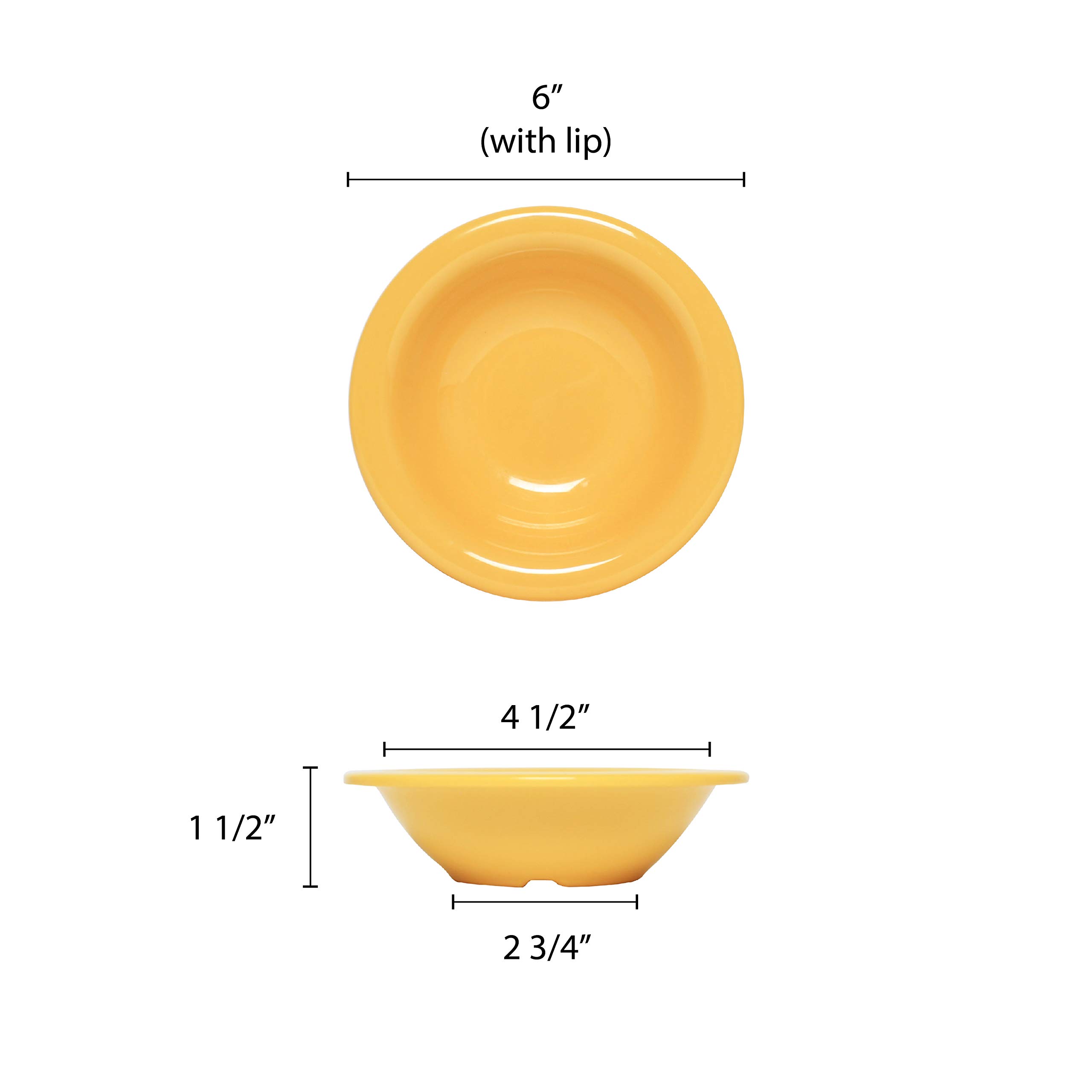 Vibrant Yellow Melamine Salad Bowl Set - 6 Inch, 8 oz (Pack of 12) - Durable & Lightweight Dishware for Outdoor Picnics, BBQs, and Party Serving