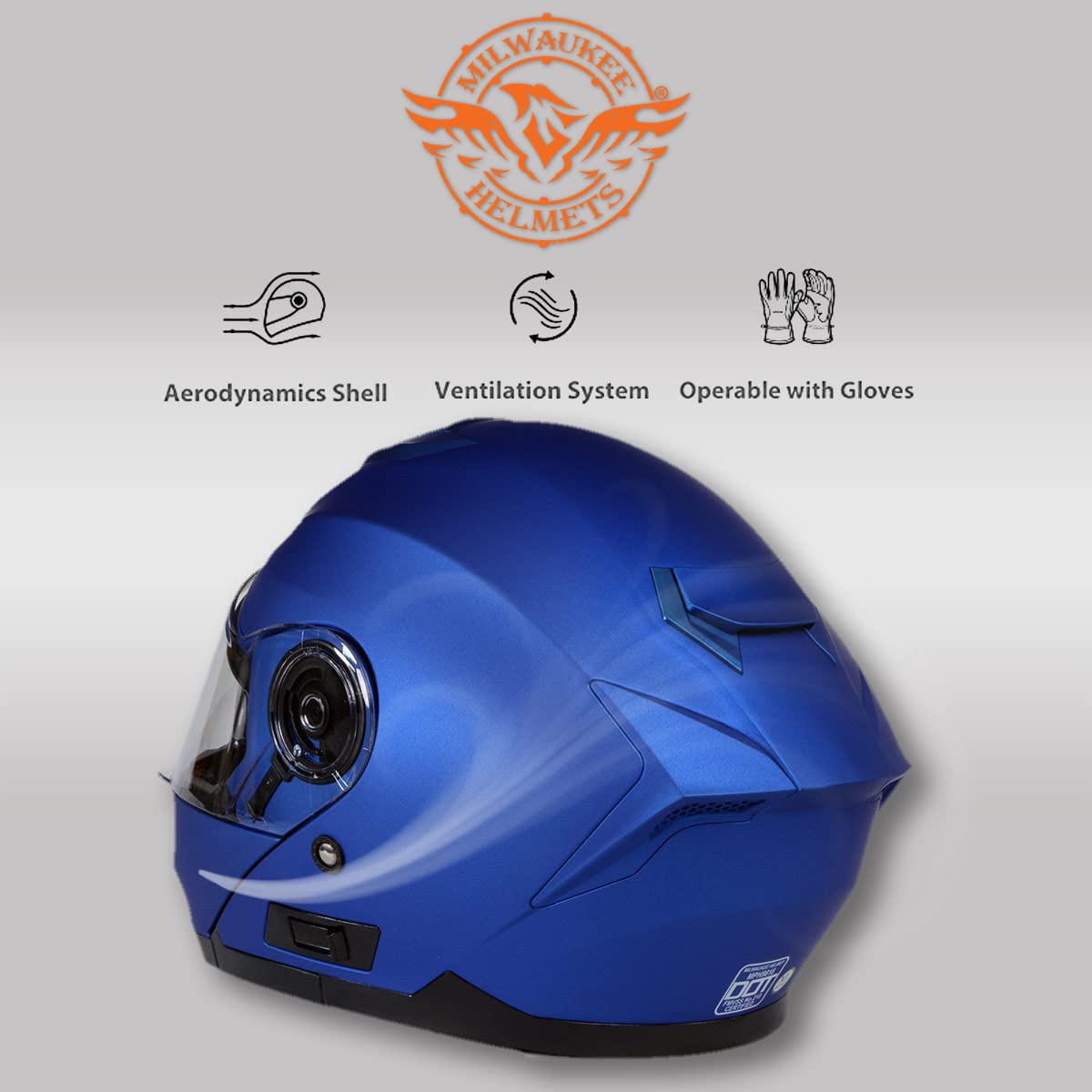 Milwaukee MPH9818DOT Breeze Blue DOT Certified Modular Motorcycle Helmet with Drop-Down Sun Visor - Large Size for Comfortable Riding | Perfect for Touring, Commuting & Adventure Biking