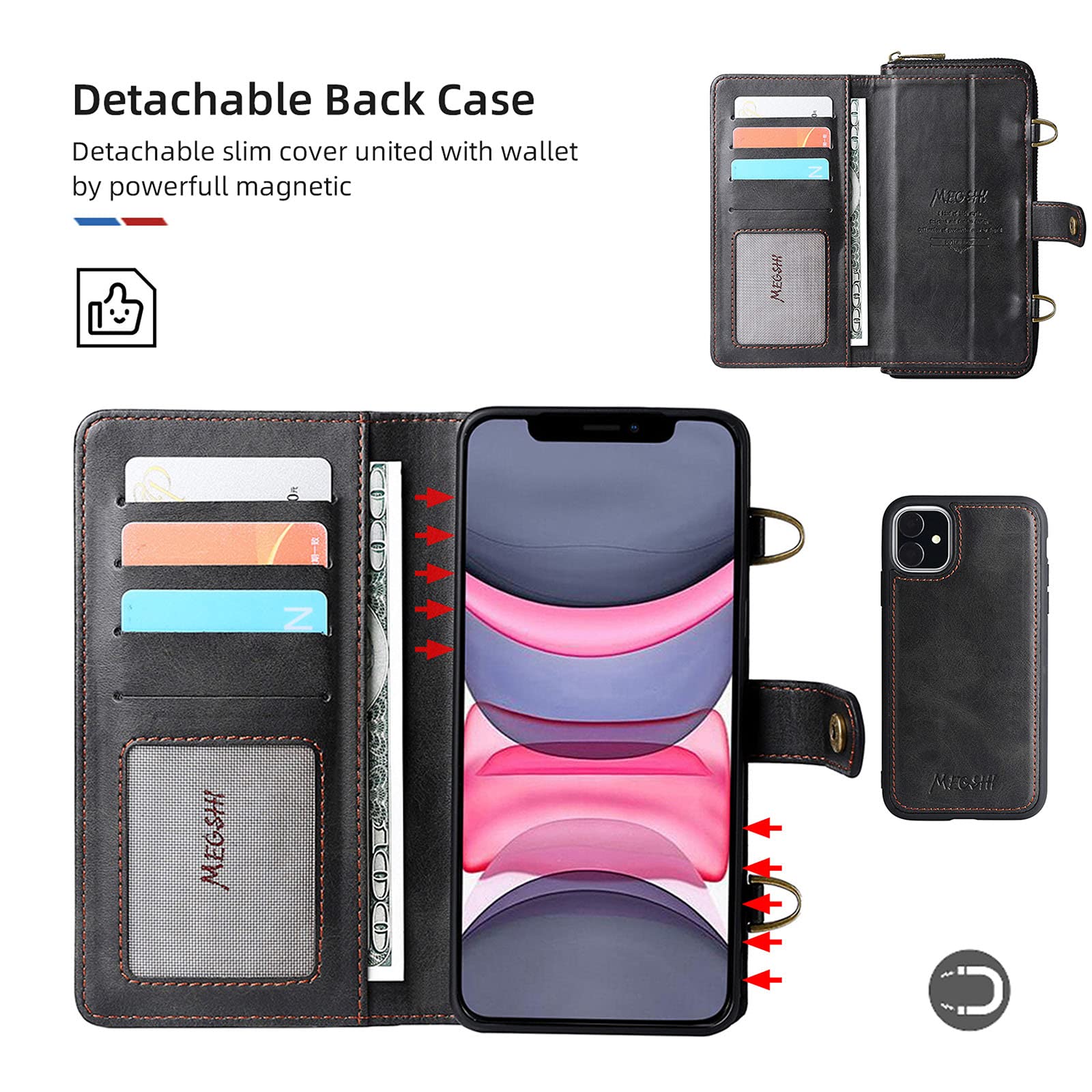 Premium Magnetic Wallet Case for iPhone 13 Mini/Pro/Pro Max - 2-in-1 Protective Cover with 13 Card Slots, 3 Cash Pockets & Zippered Coin Compartment | Secure Magnetic Closure | Ideal for Travel, Work & Everyday Use (Blue)