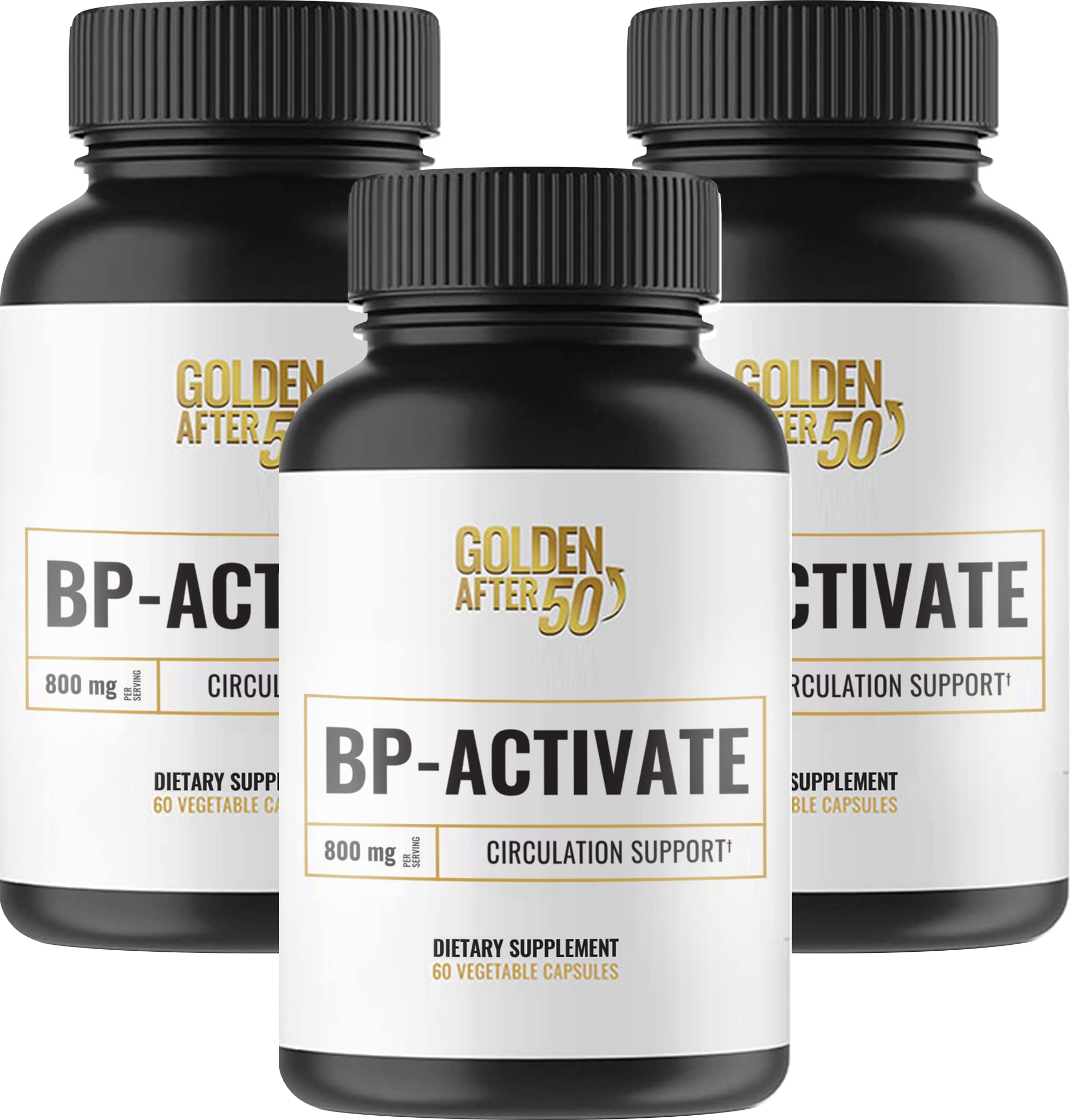 Golden After 50 BP-Activate - Nitric Oxide Booster Supplement with L-Arginine, AAKG & L-Citrulline (800mg) - Supports Heart Health, Blood Circulation & Energy - Essential Amino Acids Formula - 3 Bottles (90-Day Supply) - Ideal for Athletes, Seniors & Active Lifestyles
