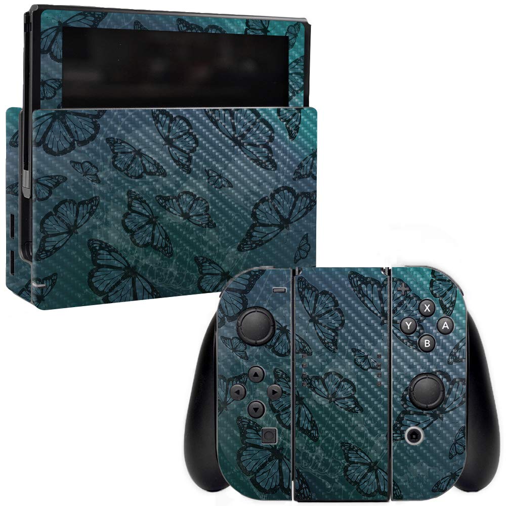 MightySkins Carbon Fiber Skin for Nintendo Switch - Dark Butterfly | Protective & Durable Textured Cover | Easy to Apply & Remove | Made in USA | Perfect for Gaming, Travel & Style Protection