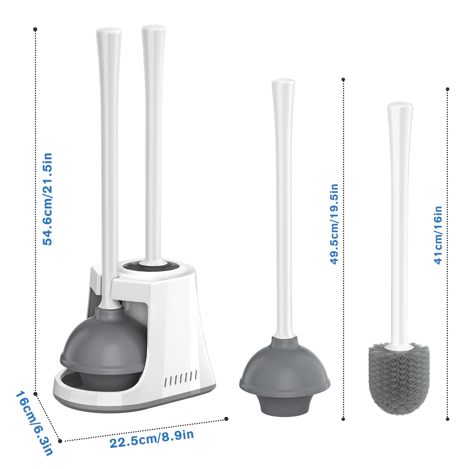 Heavy Duty Toilet Plunger and Brush Set with Ventilated Holder - 2-in-1 Bathroom Cleaning Combo for Clogged Drains & Sanitizing (White) - Perfect for Home, Apartment & RV Toilet Maintenance