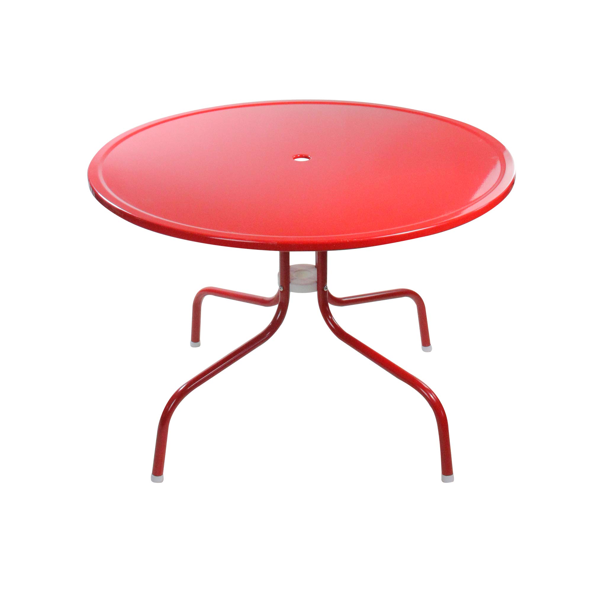 Vintage Red Metal Tulip Outdoor Dining Table - 39.25 Inch Retro Patio Table for Garden, Backyard, Poolside & Restaurant Dining - Weather Resistant Aluminum Alloy