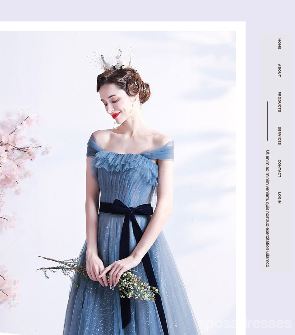 Elegant Blue A-Line Off Shoulder Long Prom Dress for Women - Perfect for Parties, Dances & Formal Events | Style 12541
