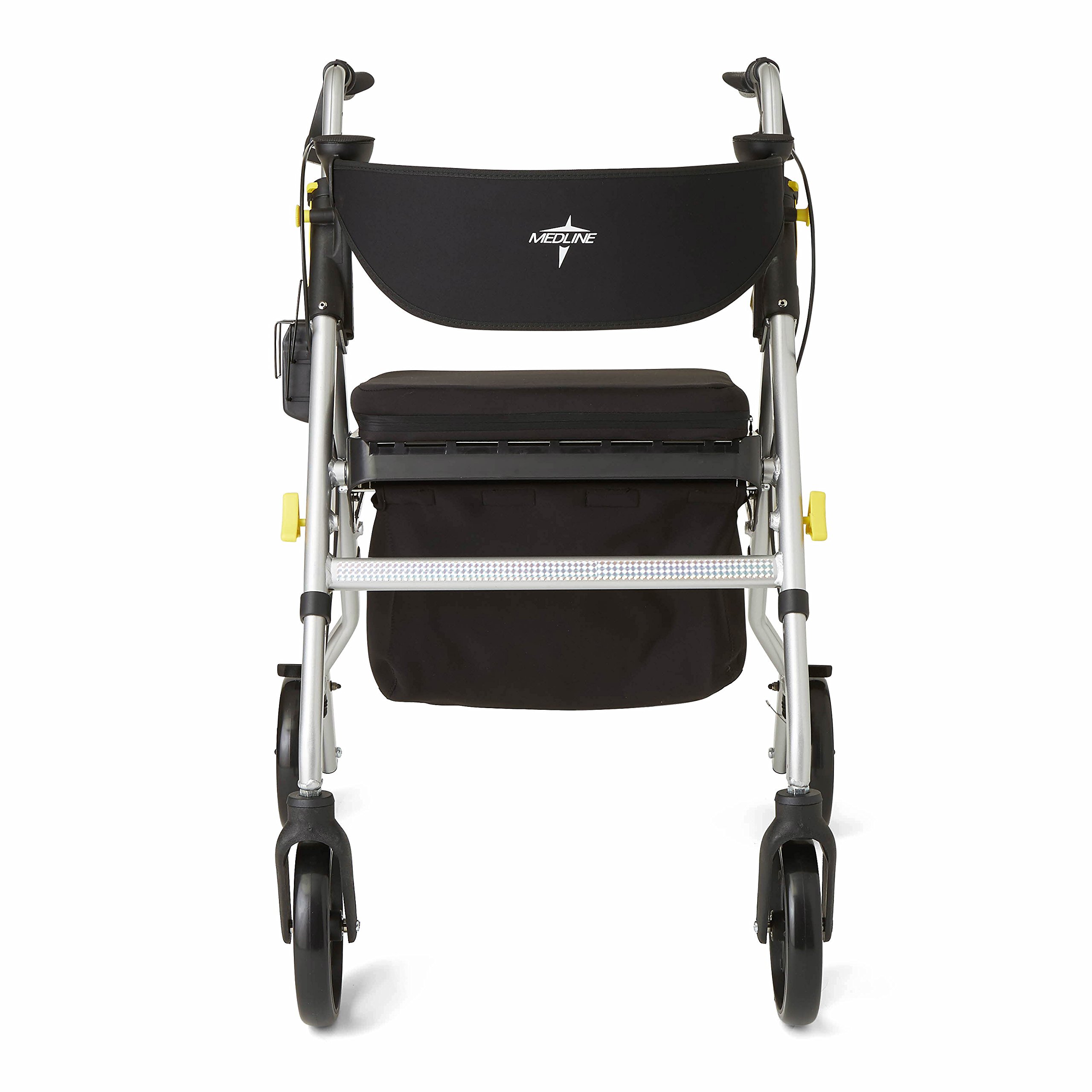 Premium Medline Empower Rollator Walker with Seat & 8-Inch Wheels - Foldable Mobility Aid for Seniors & Adults - Ideal for Indoor/Outdoor Use, Shopping & Travel (Silver)