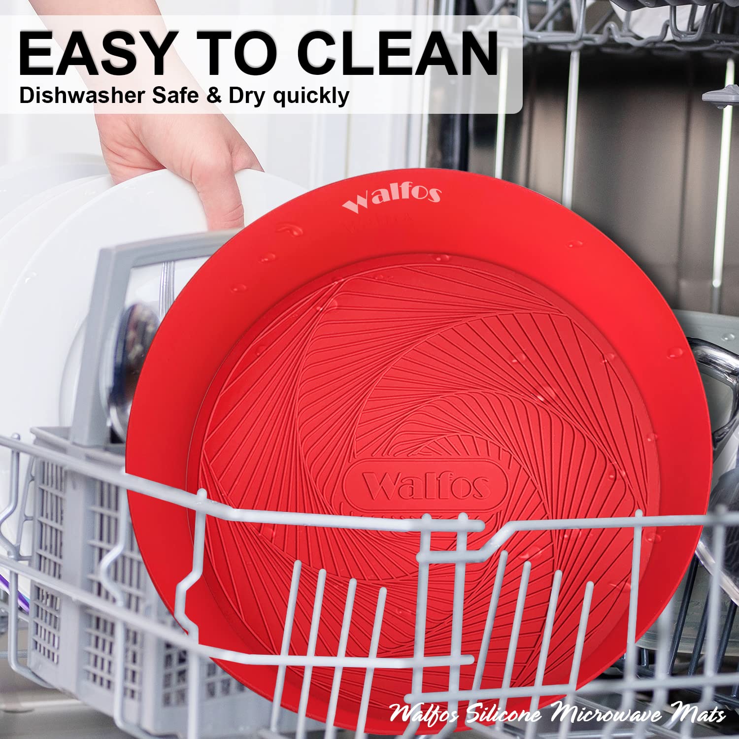 Walfos 12-Pack 10 Inch Silicone Microwave Mats - Non-Slip Heat Resistant Splatter Cover & Trivet for Kitchen - Perfect for Microwave, Oven, Hot Pans & Pots (Red) - Keep Countertops Clean While Cooking & Serving Hot Dishes