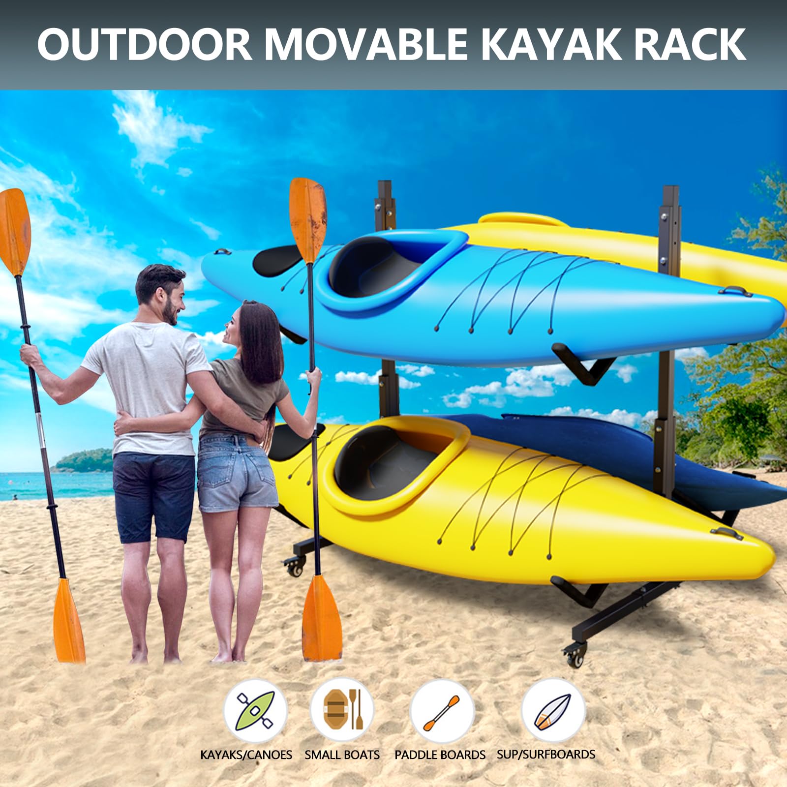 Heavy Duty Adjustable Kayak and Canoe Storage Rack - Freestanding SUP Stand for Indoor & Outdoor Use - Weatherproof Kayak Holder for Garage, Shed, Dock - Perfect for Secure Kayak, Canoe and Paddleboard Storage
