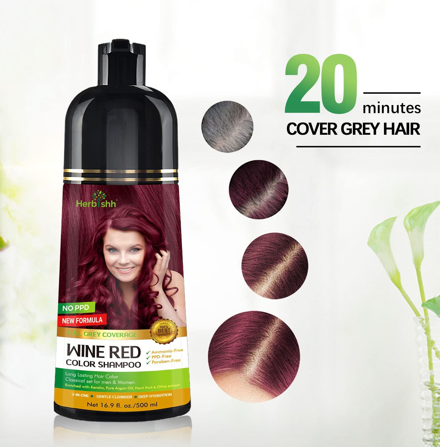 Wine Red Hair Color Shampoo for Gray Hair 500ml + Ginger Hair Growth Shampoo with Deep Sea Salt - Vegan Treatment for Weak & Brittle Hair | At-Home Hair Care Solution for Women & Men