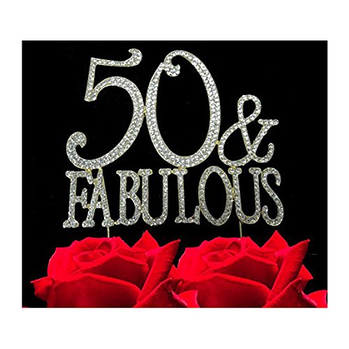 50th Birthday Cake Topper - Gold & Fabulous Bling Cake Decorations by Yacanna | Perfect for Anniversary, Retirement & Milestone Celebrations