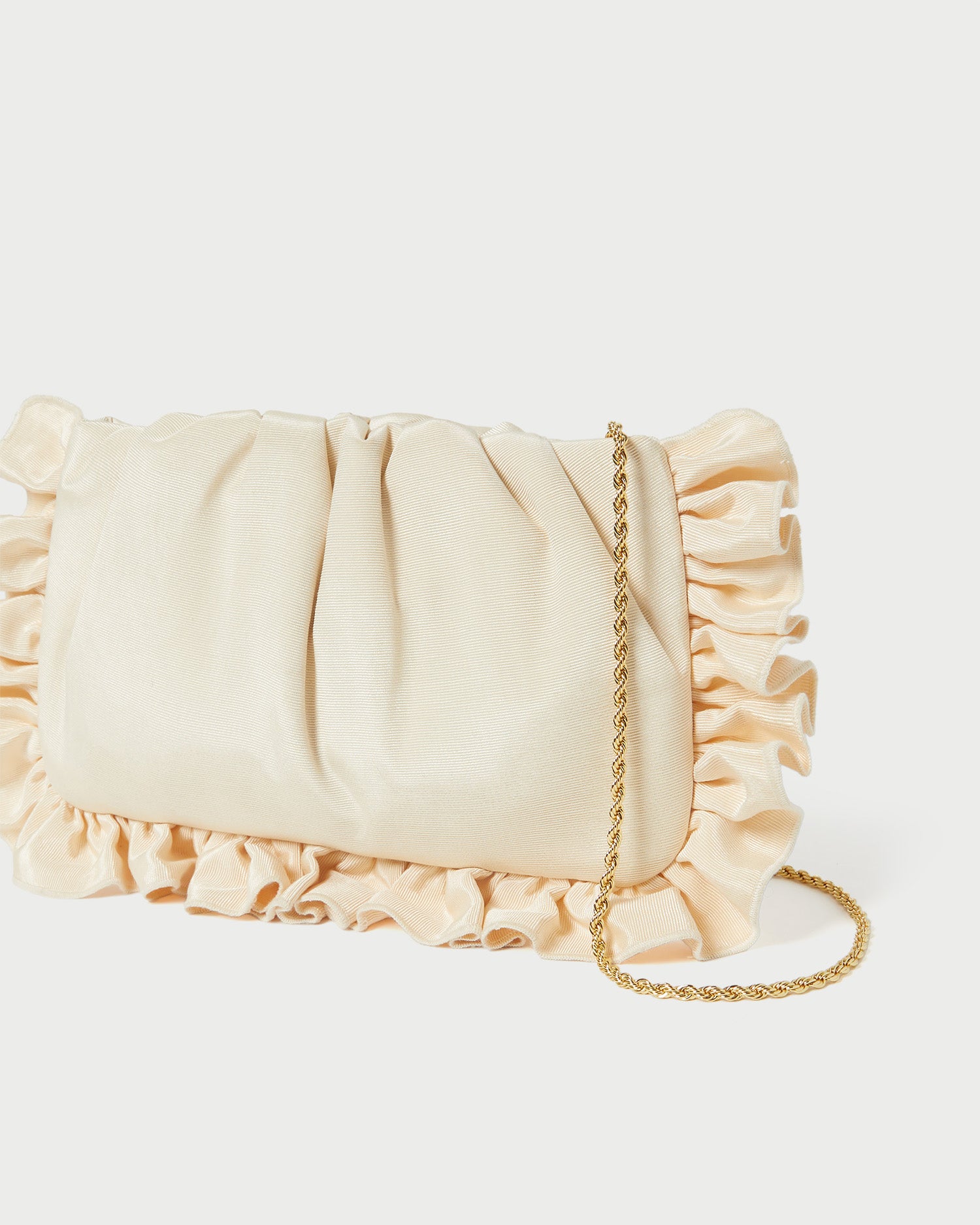 Mavis Vanilla Moiré Ruffle Clutch Bag for Women - Elegant Evening Clutch with Wrist Strap - Perfect for Weddings, Parties & Special Occasions