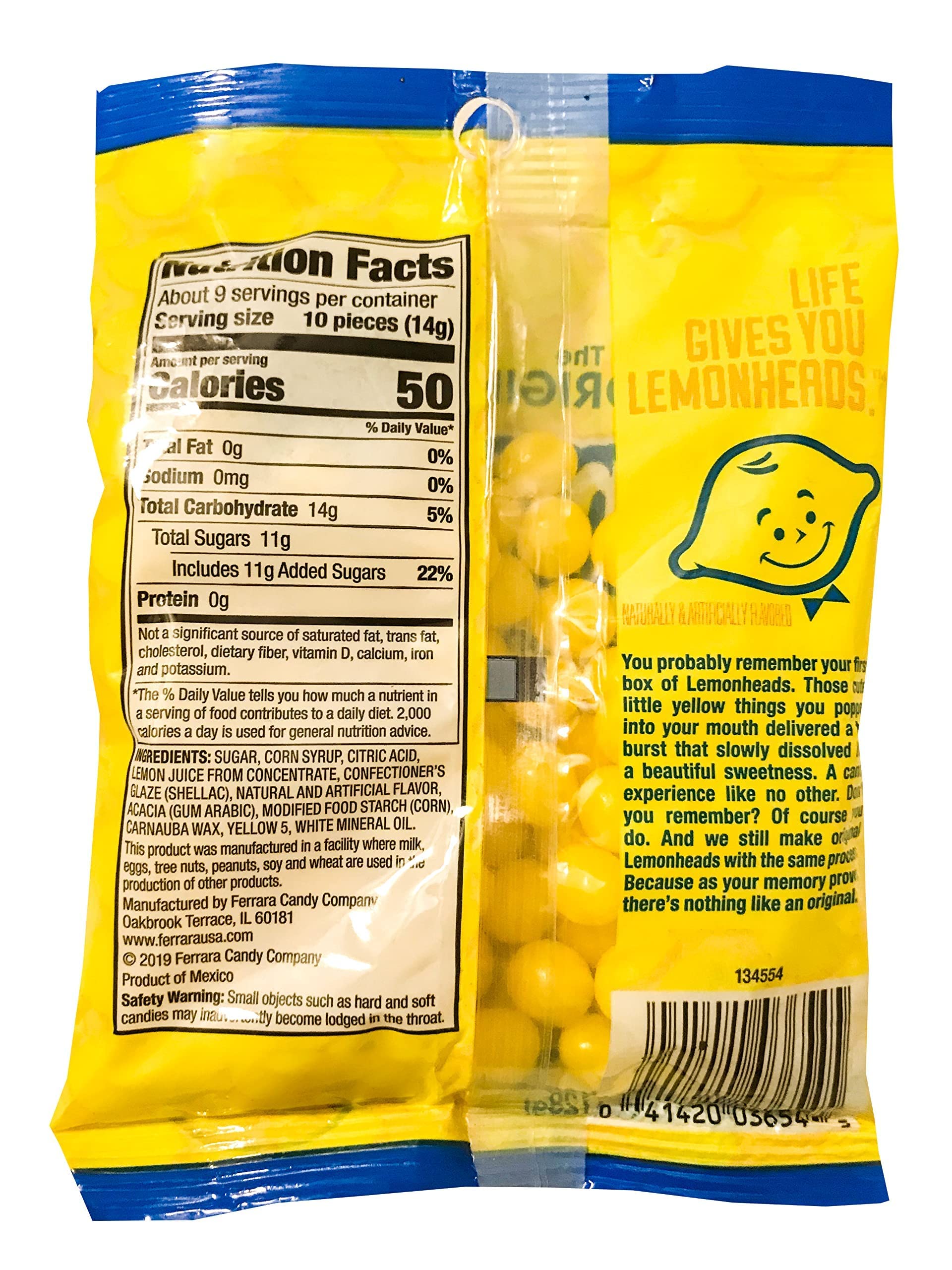 Lemonhead Candy - Sour Lemon Flavored Hard Candy, 4.5oz Bags (Pack of 2) - Perfect for Halloween Treats, Party Favors & Office Snacks
