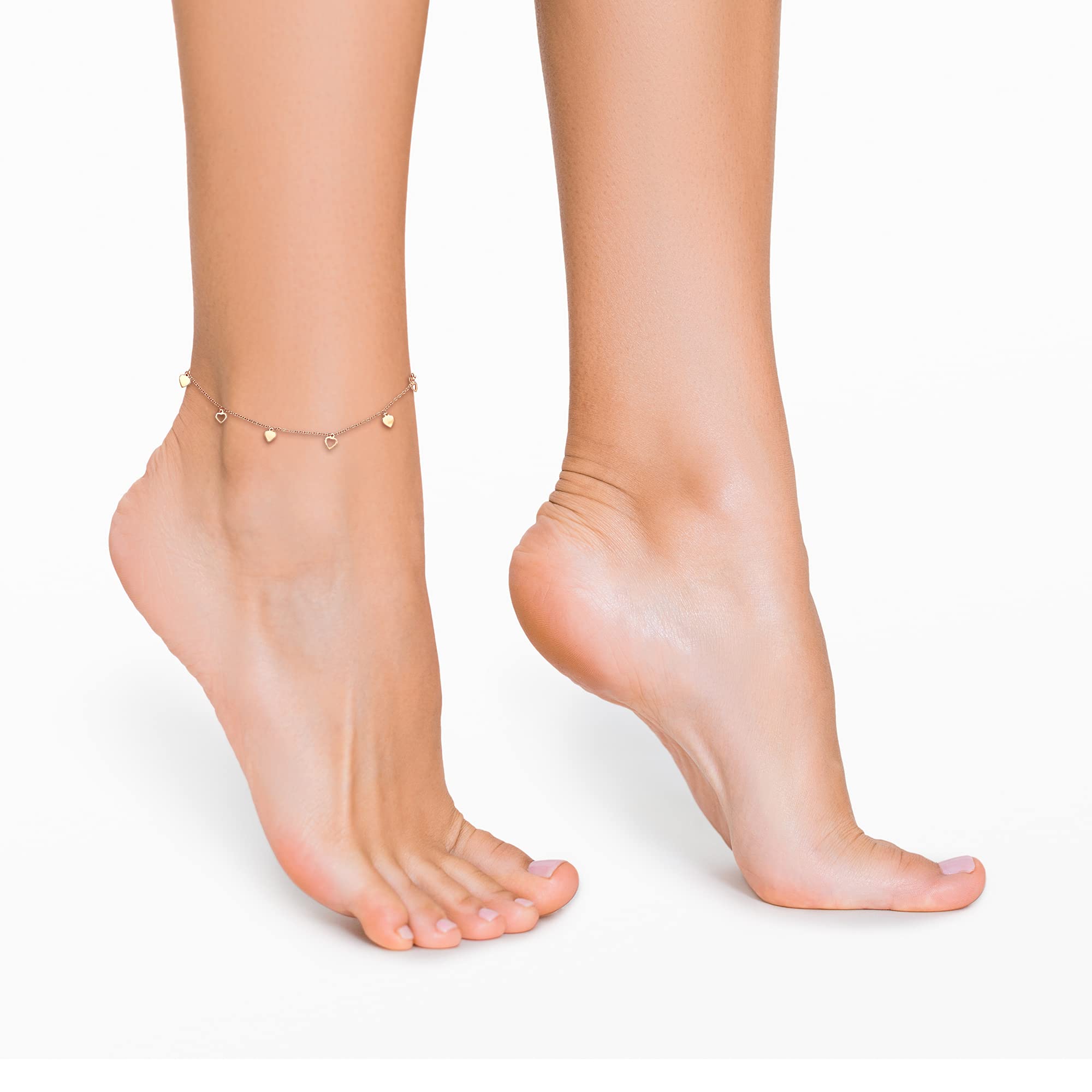 Pink Flash Plated Heart Anklet - 9 Inch Adjustable with 1 Inch Extender - Perfect for Beach, Summer & Boho Fashion Accessories