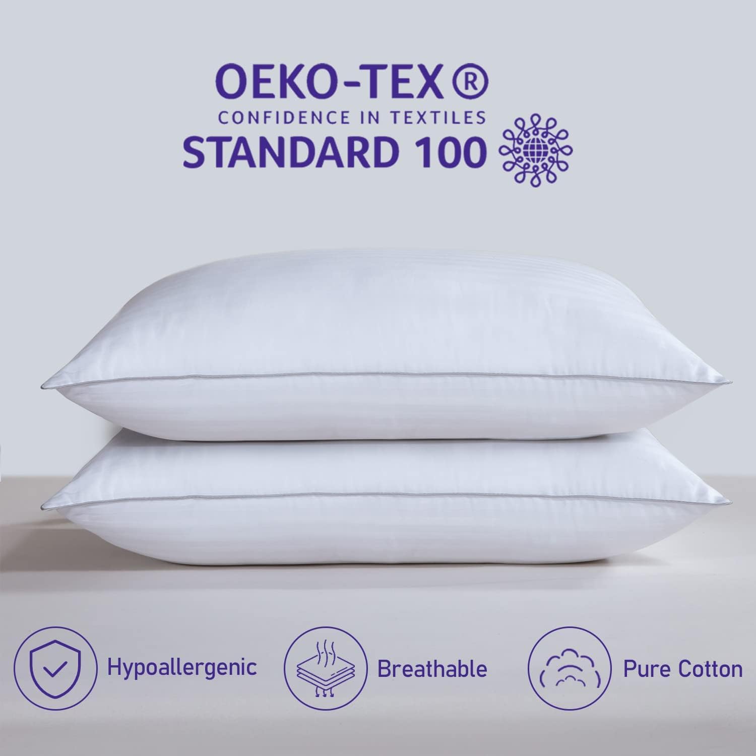 2 Pack King Size Pillows for Sleeping - 100% Breathable Cotton Cover, Soft Plush Down Alternative Filling, Medium Support for Side, Back & Stomach Sleepers, 20x36 Inches - Perfect for Bedroom, Hotel, Guest Room & Travel