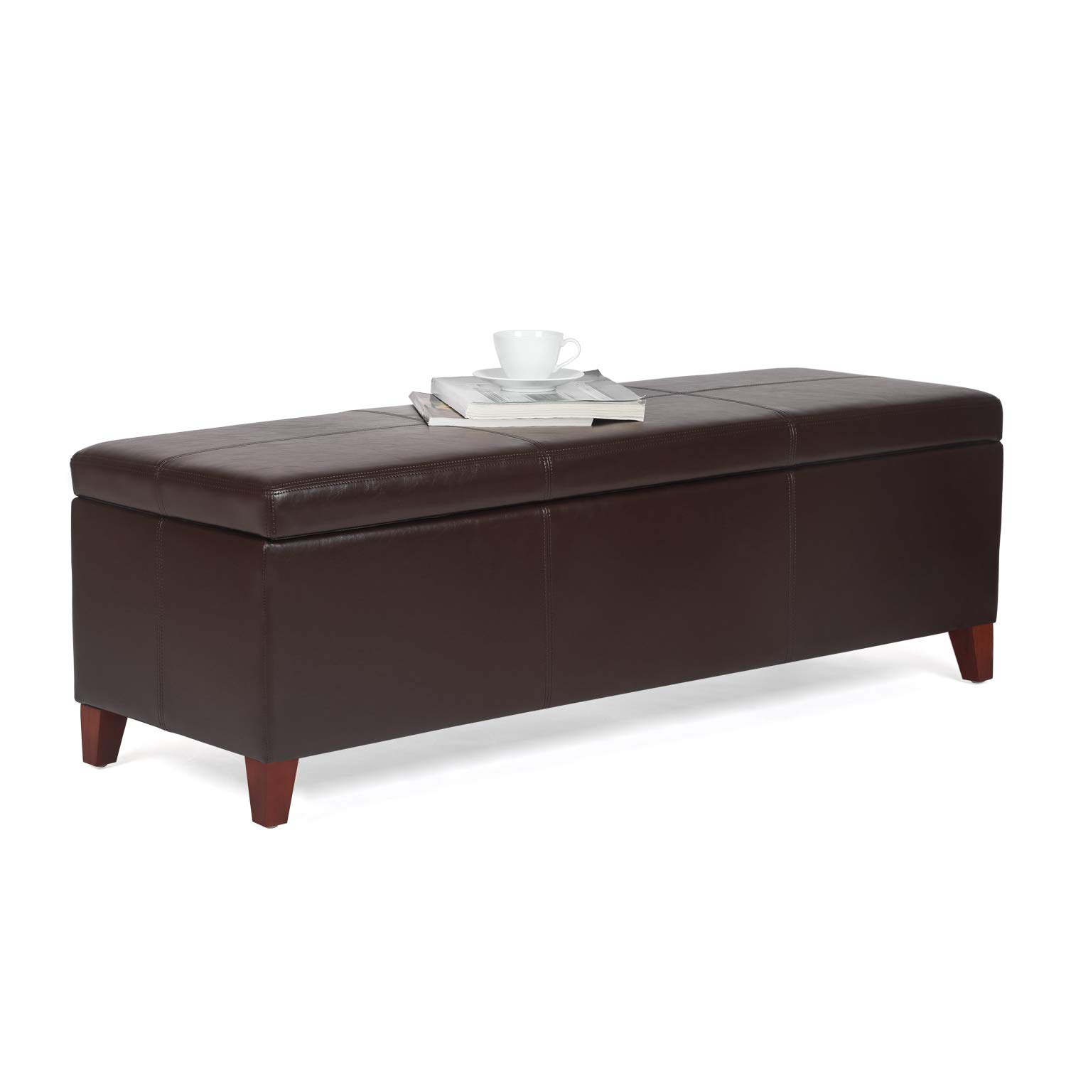 Homebeez Large Leather Storage Ottoman Bench - Multi-Functional Footrest, Shoe Bench for Entryway, Living Room, Bedroom - Brown (OF0238-1) | Perfect for Small Space Organization & Extra Seating