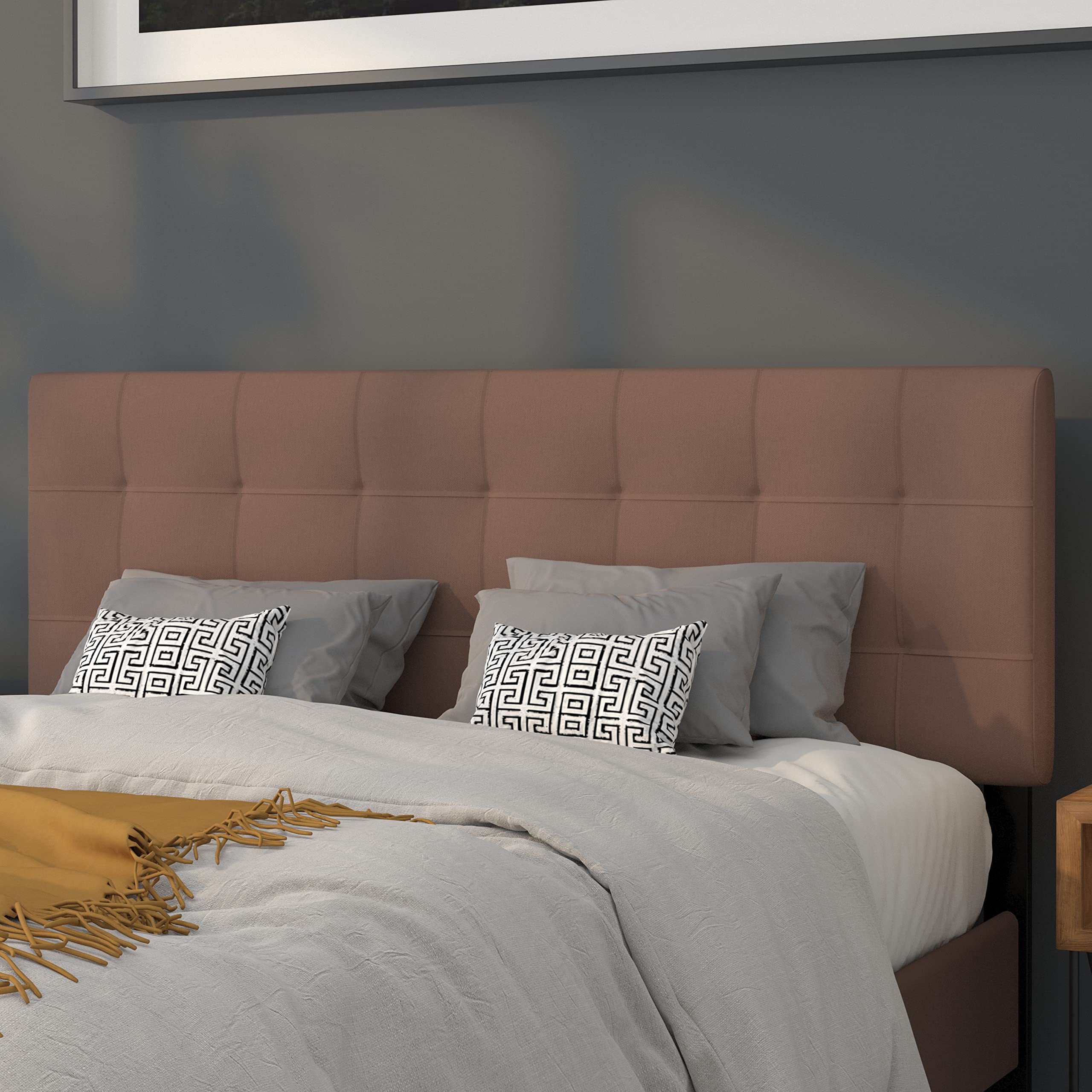 BizChair Quilted Tufted Upholstered Queen Size Headboard in Camel Fabric - Elegant Bedroom Decor for Master Bedroom & Guest Room