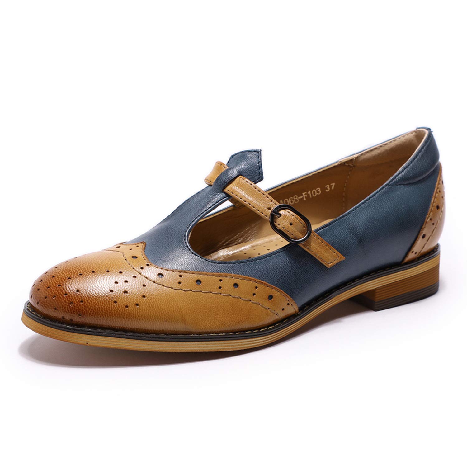 Women's Wingtip Oxford Mary Jane Loafers - Genuine Leather T-Strap Casual Flats for Ladies | Comfortable & Stylish Shoes for Work, Office & Everyday Wear