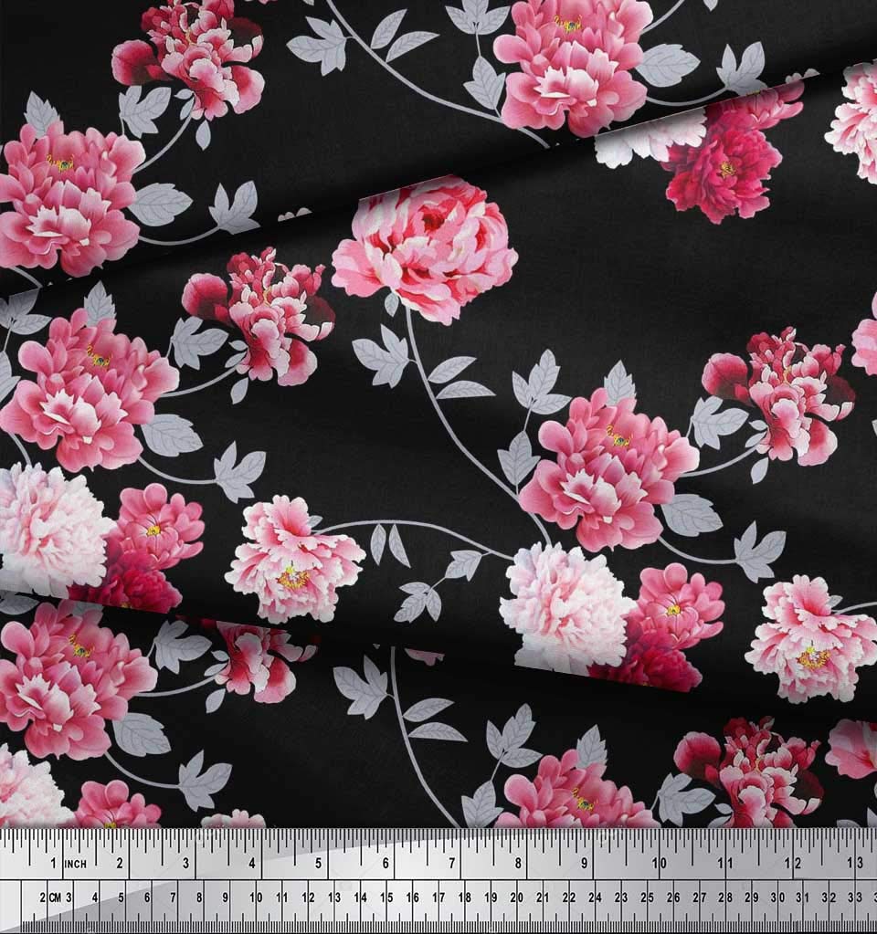 Soimoi Moss Georgette Brown Fabric by The Yard - 42 Inch Wide Floral Printed Fabric with Roses & Leaves Design - Elegant Textile for Dresses, Curtains, DIY Crafts and Home Decor