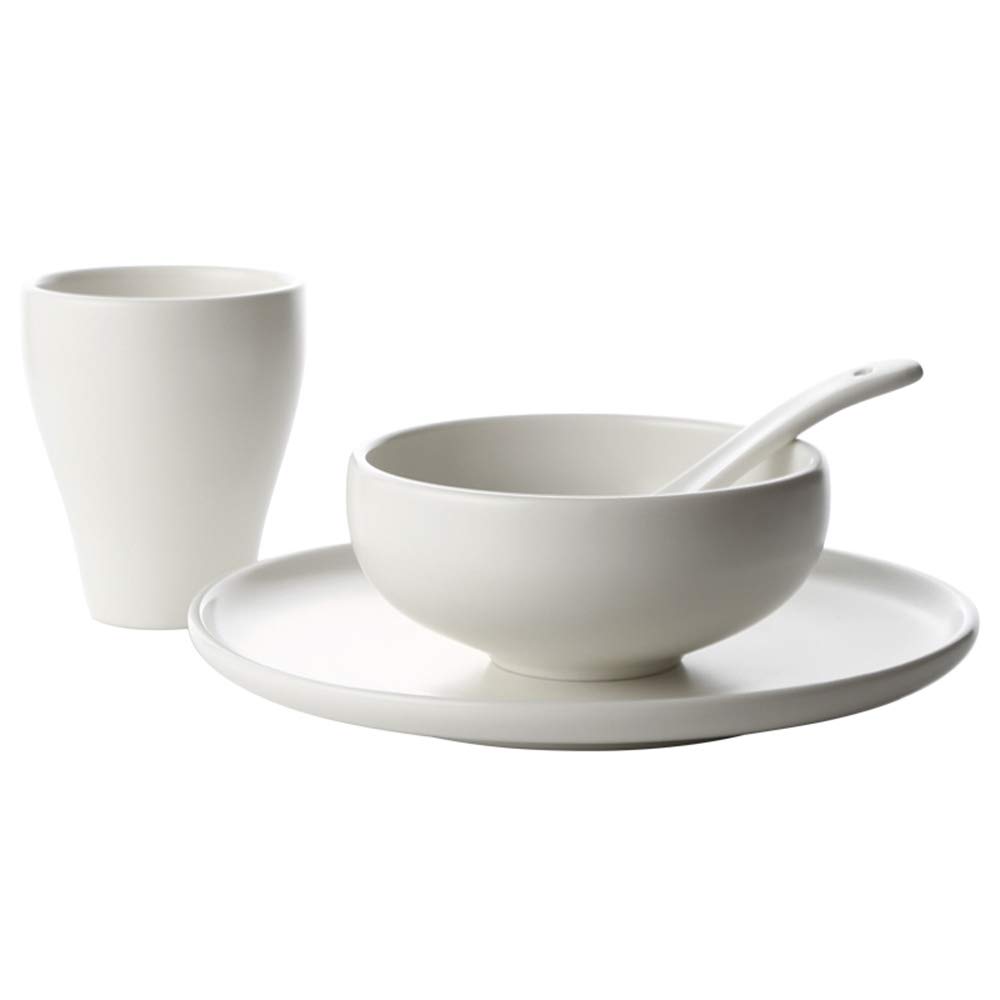 Sizikato 4-Piece Matte White Porcelain Dinnerware Set - Complete Place Setting for One Person | Elegant Tableware for Everyday Meals, Dinner Parties & Special Occasions