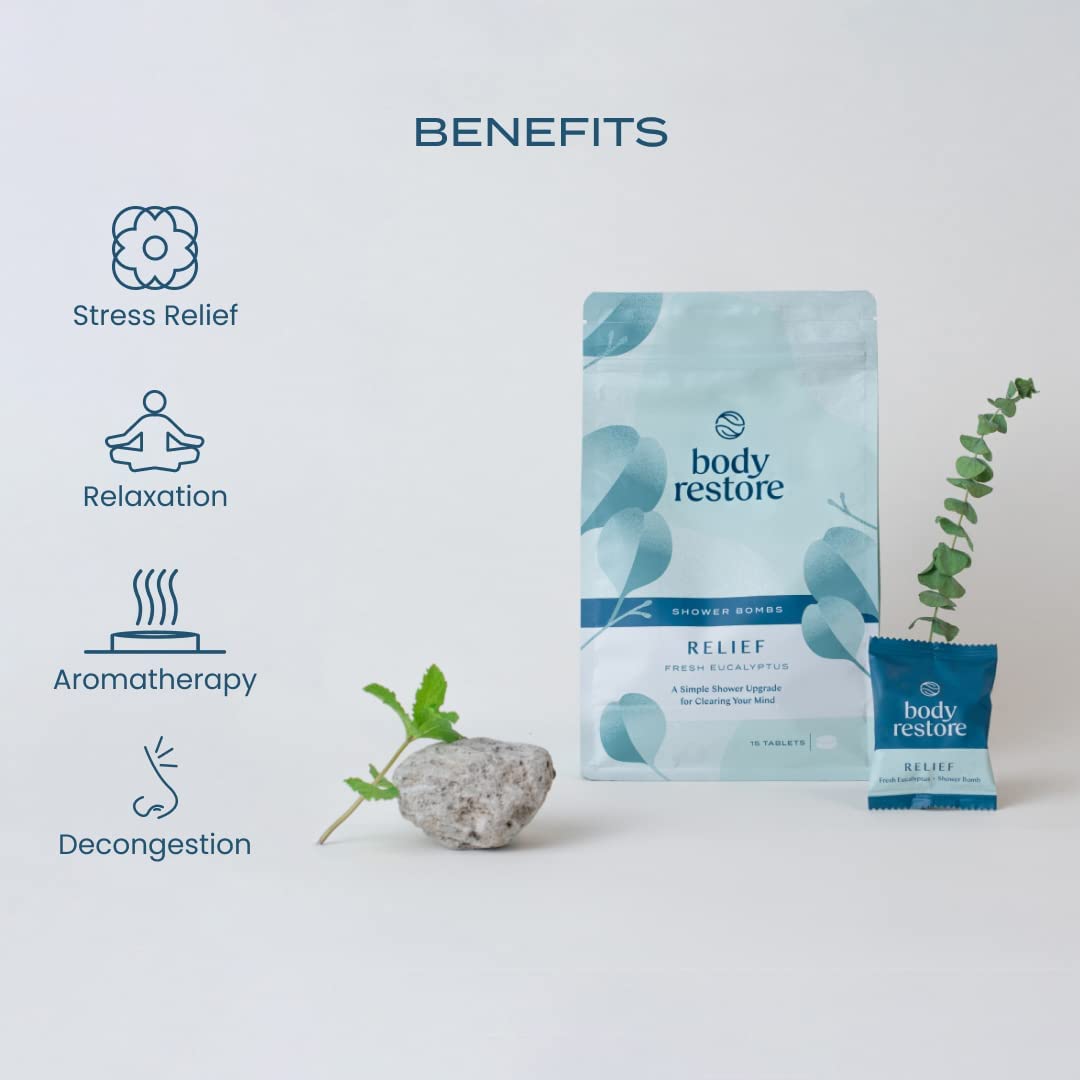 Body Restore Shower Steamers Aromatherapy Set - 15 Packs x 5 Scents (Eucalyptus, Citrus, Lavender, Rose, Tea Tree) with Essential Oils for Stress Relief - Perfect Gifts for Women & Men, Mom, Relaxing Bath Bombs for Spa-Like Shower Experience at Home