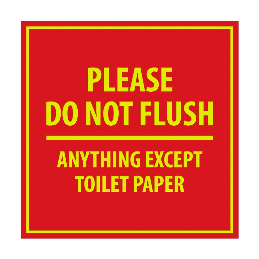 ByLITA Square 'Please Do Not Flush Anything Except Toilet Paper' Sign - Self-Adhesive, Waterproof, for Indoor & Outdoor Use - Red/Yellow (Large) - Perfect for Restrooms, Public Toilets, Offices & Schools