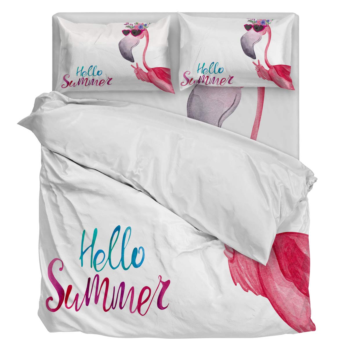 Three Sunflower 4-Piece Full Duvet Cover Set - Ultra Soft Luxury Lightweight Comforter Cover with Zipper Closure | All-Season Bedding | Flamingo & Garland Summer Decor | Perfect for Guest Rooms, Dorms & Tropical Themed Bedrooms