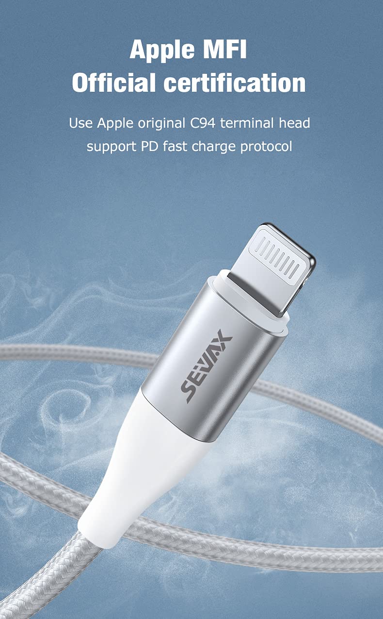 PD Fast Charging 1M USB C to Lightning Cable MFi Certified - High Speed Charger for iPhone 14/13/12/11, iPad Pro/Air/Mini - Durable Nylon Braided White Cable - Perfect for Home, Office & Travel Charging
