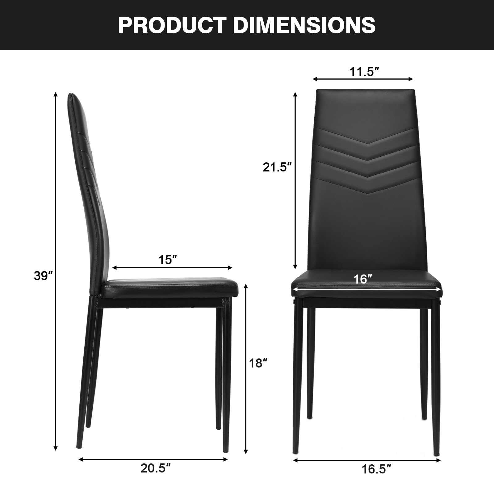 NAFORT 4-Piece High Back Dining Chairs Set - PU Leather Upholstered Kitchen & Restaurant Chairs with Solid Metal Frame - Comfortable for Dining Room, Living Room & Commercial Use - Perfect for Home, Office and Hospitality Settings