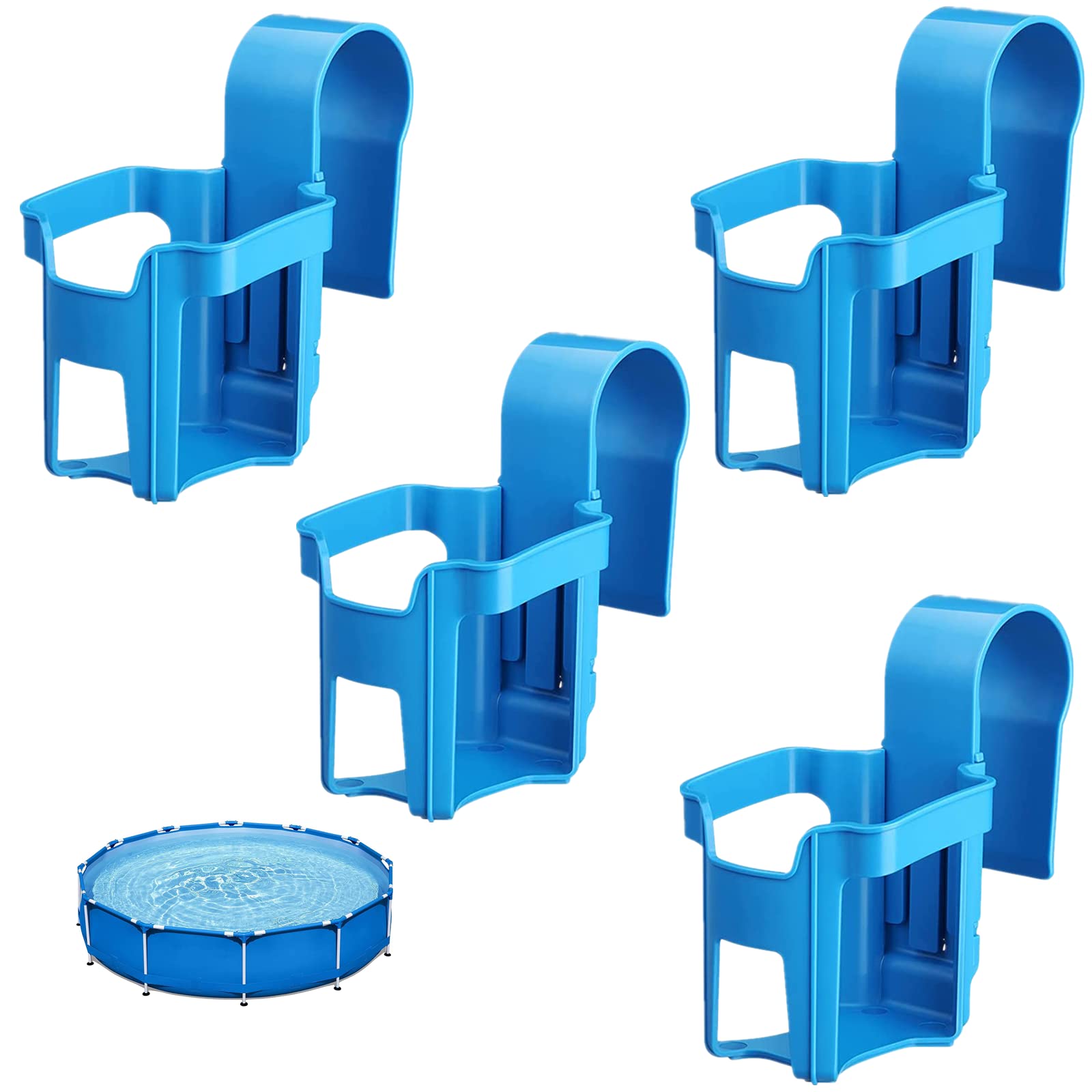 MagicXflow No Spill Poolside Cup Holder for Above Ground Pools - Fits 2 Inch or Less Round Top Bars - Durable Pool Drink Holder Accessory (Blue) - Perfect for Keeping Drinks Secure While Swimming, Lounging or Hosting Pool Parties