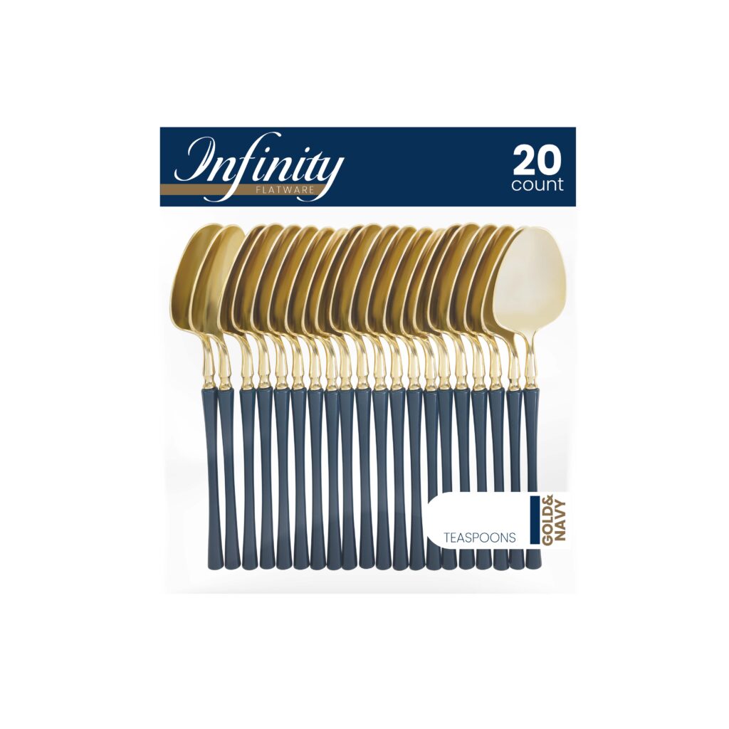 Premium Infinity Collection Gold & Navy Flatware Set - 20-Piece Elegant Dinnerware for Formal Dining, Parties & Special Occasions