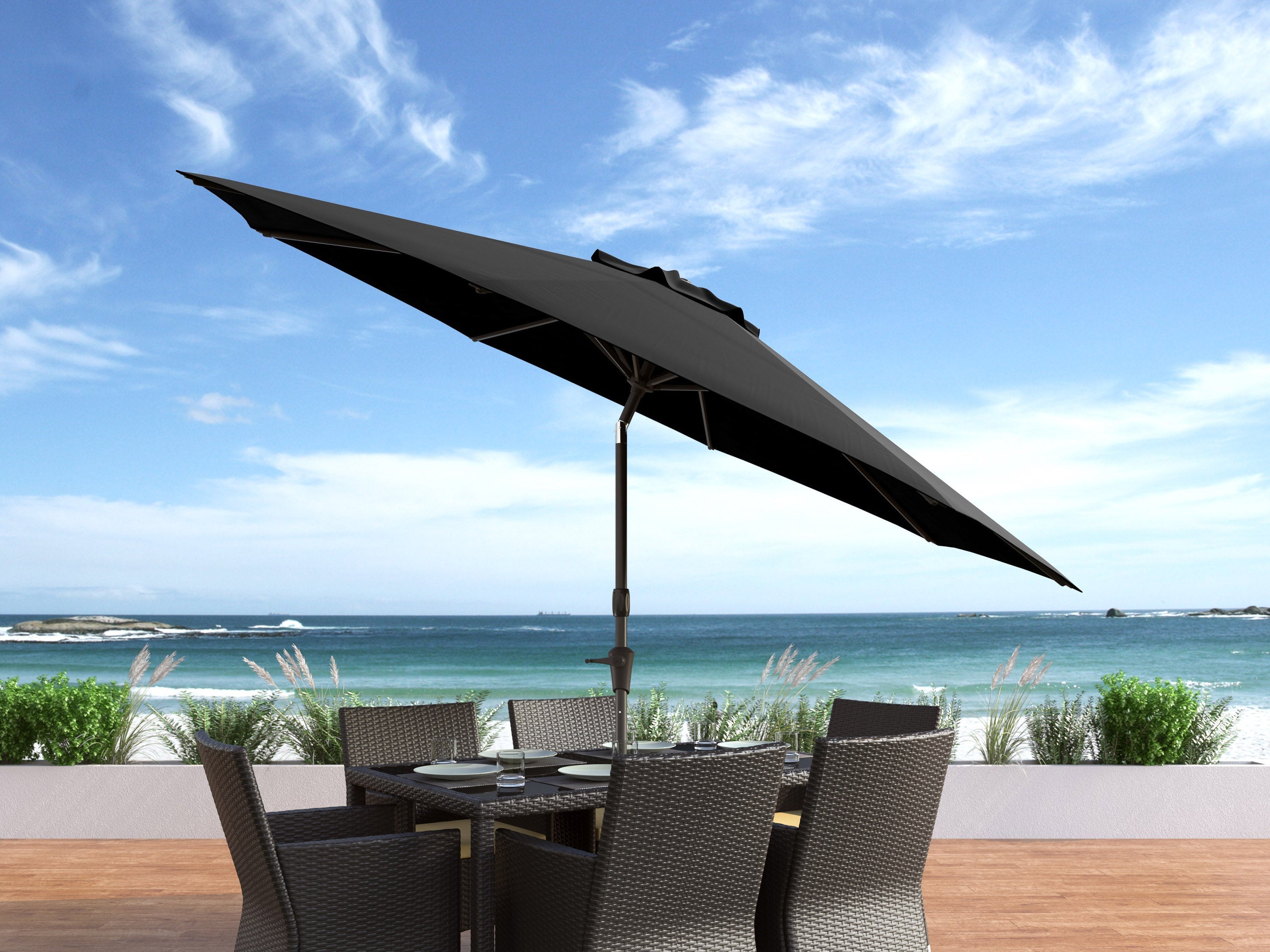 10ft Wind Resistant Black Patio Umbrella - Heavy Duty Outdoor Market Umbrella for Pool, Deck, Garden & Backyard - Perfect for Shade & Sun Protection
