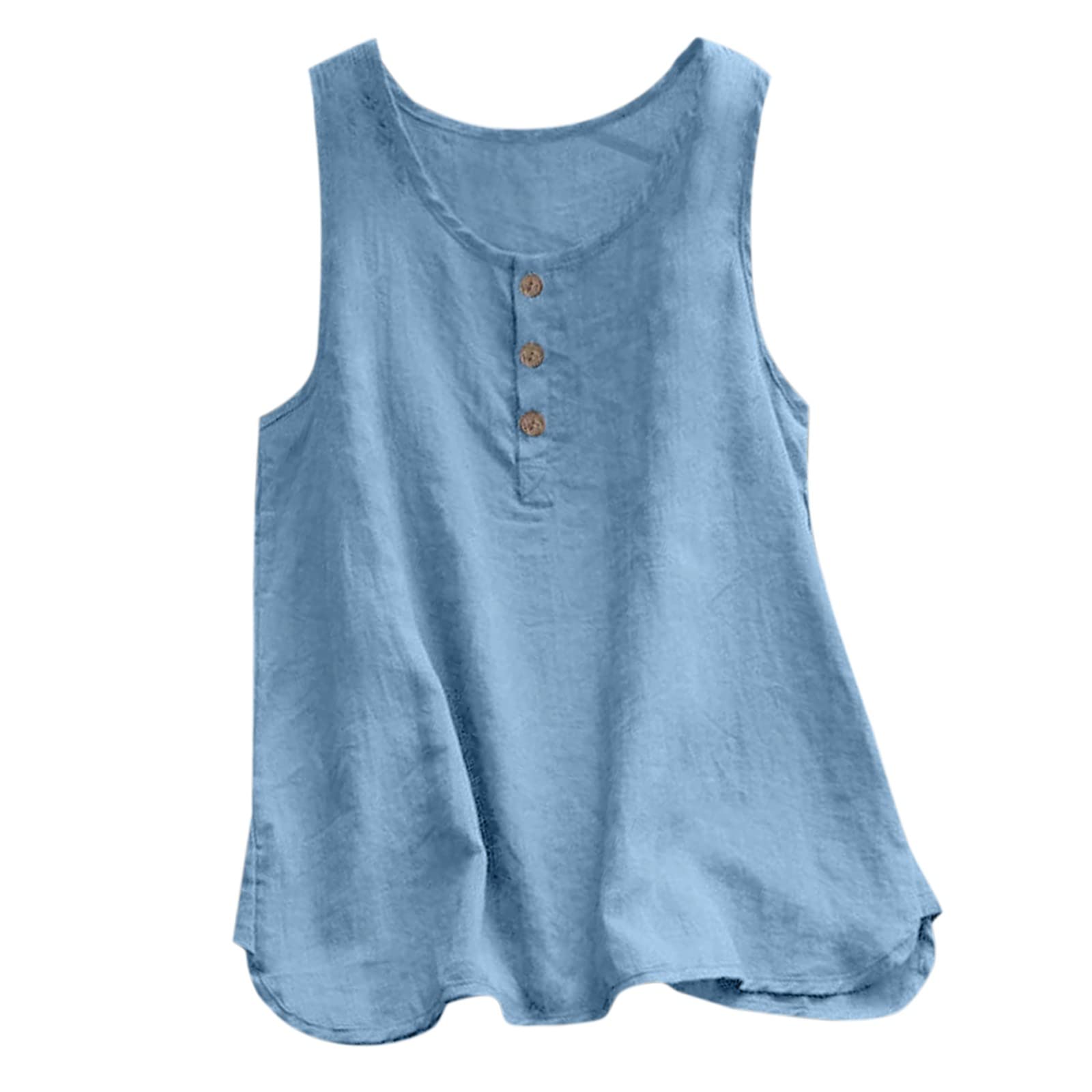 Black Loose Fit Women's Crew Neck Sleeveless Button-Up T-Shirt - Casual Summer Top for Streetwear, Layering & Everyday Wear