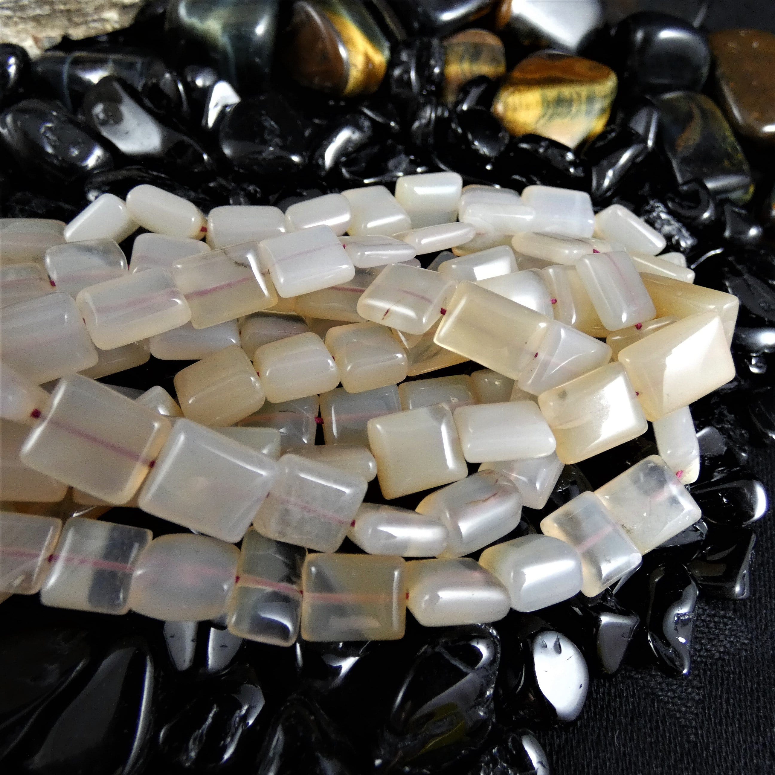 Natural Chalcedony Bead Strands - Small Square Gemstone Beads for Jewelry Making, DIY Crafts, Bracelets & Necklaces - Perfect for Boho, Handmade & Healing Crystal Designs