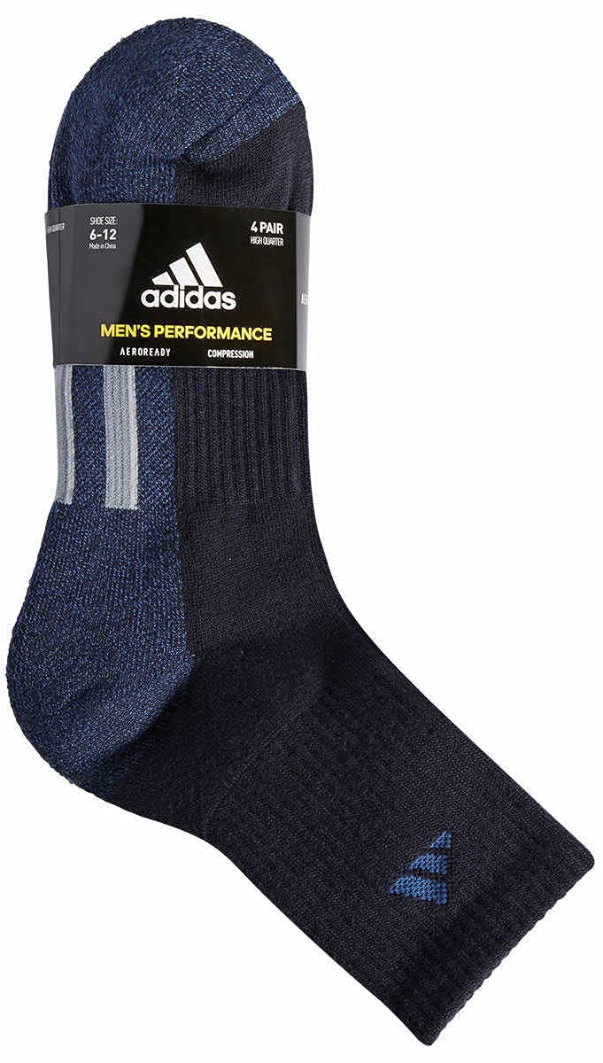 adidas Men's Performance High Quarter Socks 4-Pack - Moisture Wicking Athletic Socks for Running, Basketball & Workout - Comfortable Sports Socks for Active Lifestyle