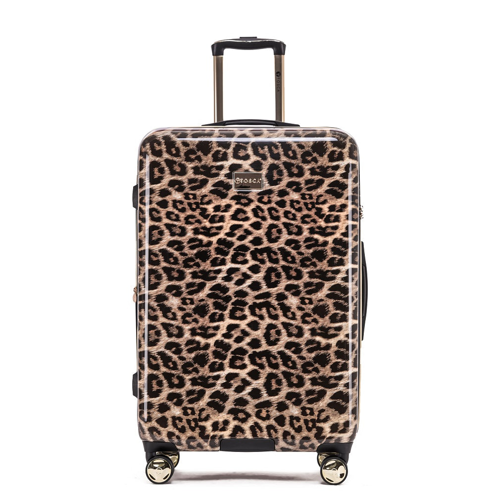 Tosca 29-Inch Large 4-Wheel Hard Shell Suitcase - Leopard Print Luggage for Travel, Business Trips & Vacation Packing