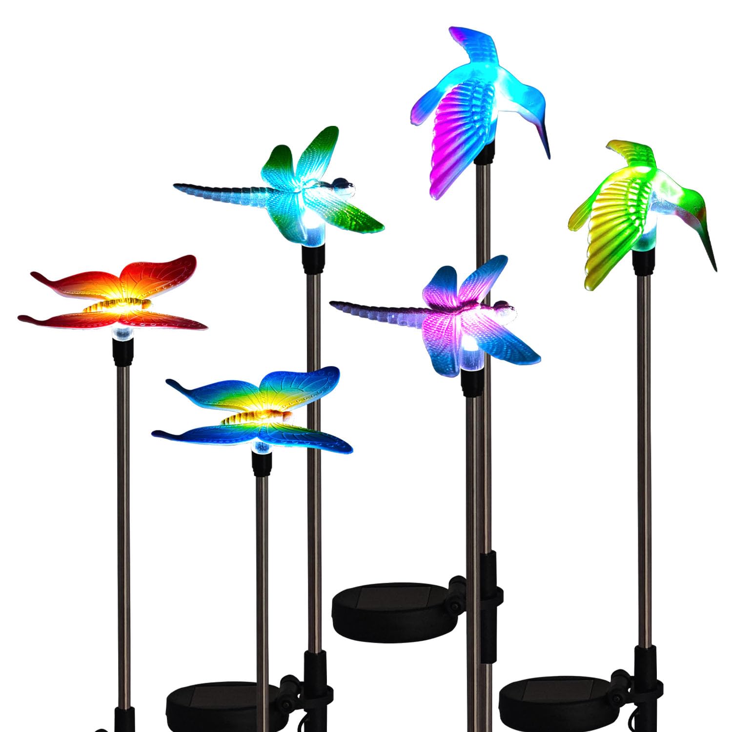 Solar Powered Outdoor Garden Lights - Hummingbird & Butterfly Solar Stake Lights for Pathway, Lawn, Patio, Driveway Decor | Weatherproof Solar Landscape Lighting for Backyard, Walkway, and Garden Decoration