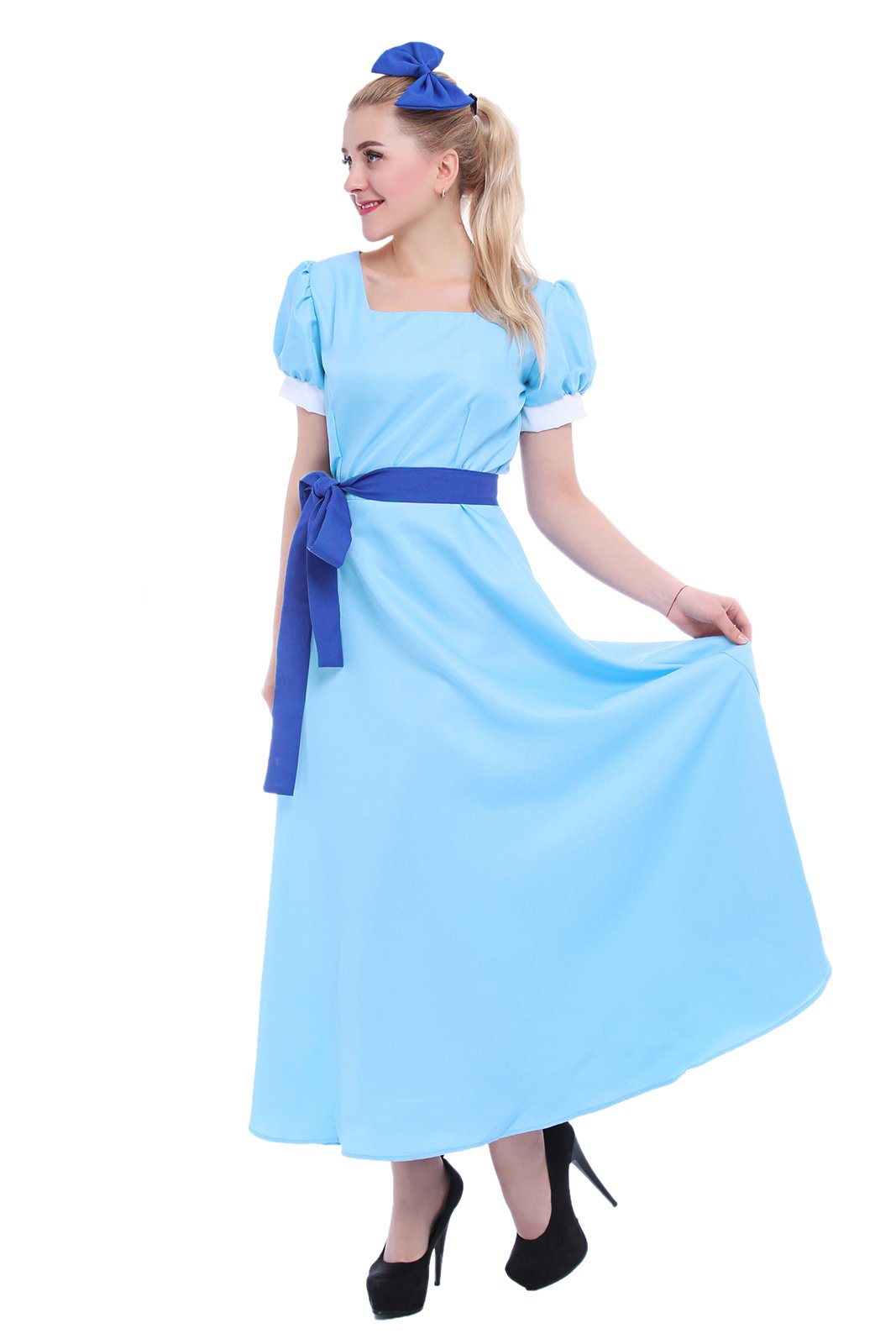 ROLECOS Women's Light Blue Princess Maxi Dress - Elegant Halloween Cosplay Costume for Parties, Prom, and Special Occasions