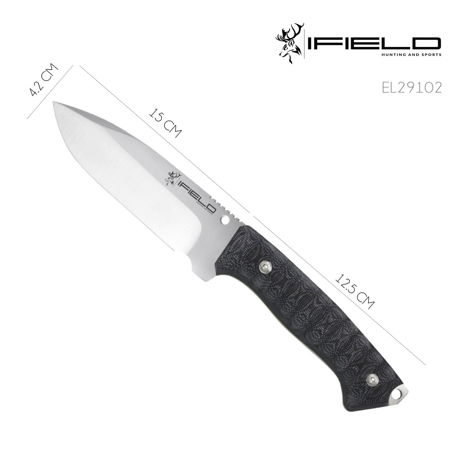 iFIELD Survival Knife with Satin MOVA Blade - Tactical Camping Knife with Sheath for Outdoor Activities, Hunting, Fishing & Emergency Preparedness | Perfect for Hiking, Bushcraft & Survival Gear Enthusiasts