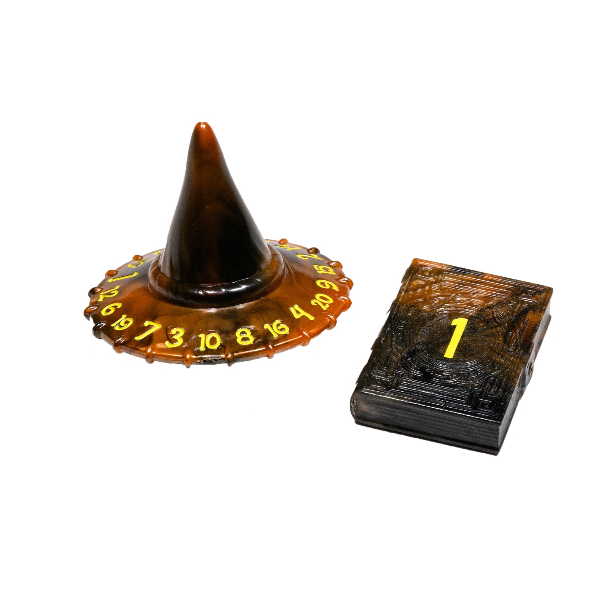 PolyHero Wizard d20 Dice Set with Wizard Hat & d2 Spellbook - Smoldering Ember Design for D&D, RPG & Tabletop Gaming Adventures
