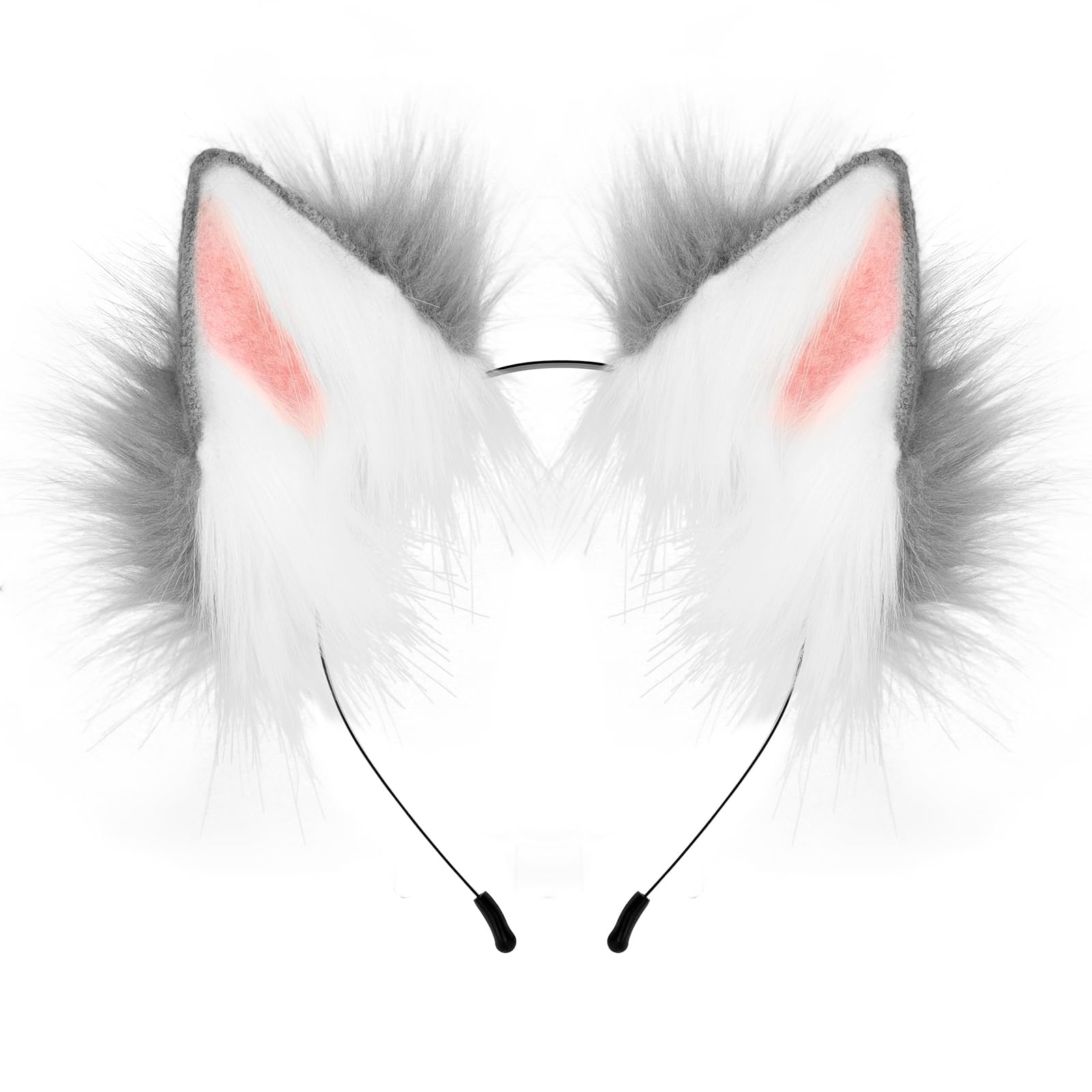 HAOAN Handmade Faux Fur Fox & Wolf Ears Headband - Halloween Christmas Cosplay Party Costume Accessories for Women & Men - Perfect for Costume Parties, Cosplay Events, and Festive Celebrations