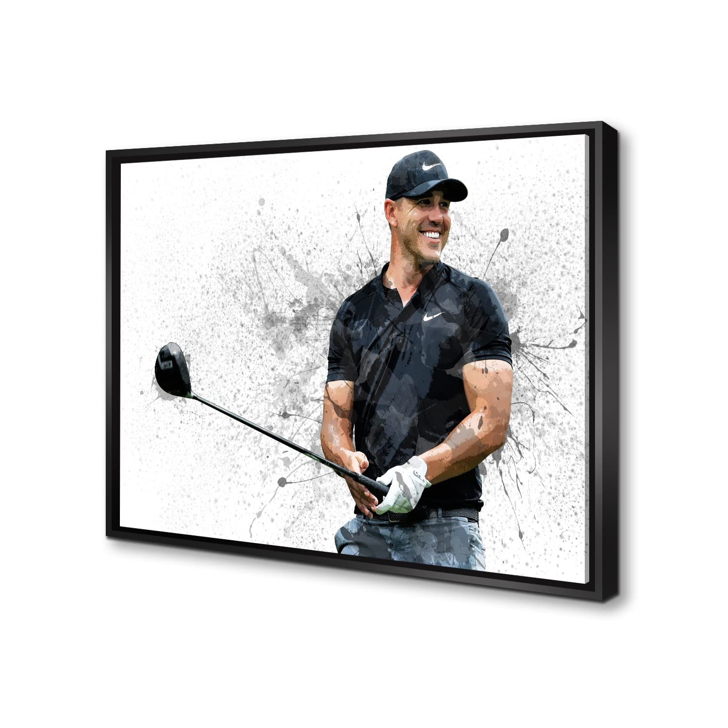 Brooks Koepka Golf Wall Art - Modern Canvas Print with Floating Wooden Frame (18x24 Inches) - Perfect for Living Room, Office & Man Cave Decor - Large Size Sports Poster for Golf Lovers & Home Decoration