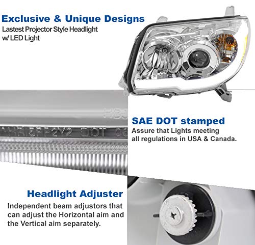 LED Tube Projector Headlights for 2006-2009 Toyota 4Runner - Chrome Housing, Bright White Light - Perfect for Night Driving & Off-Road Adventures